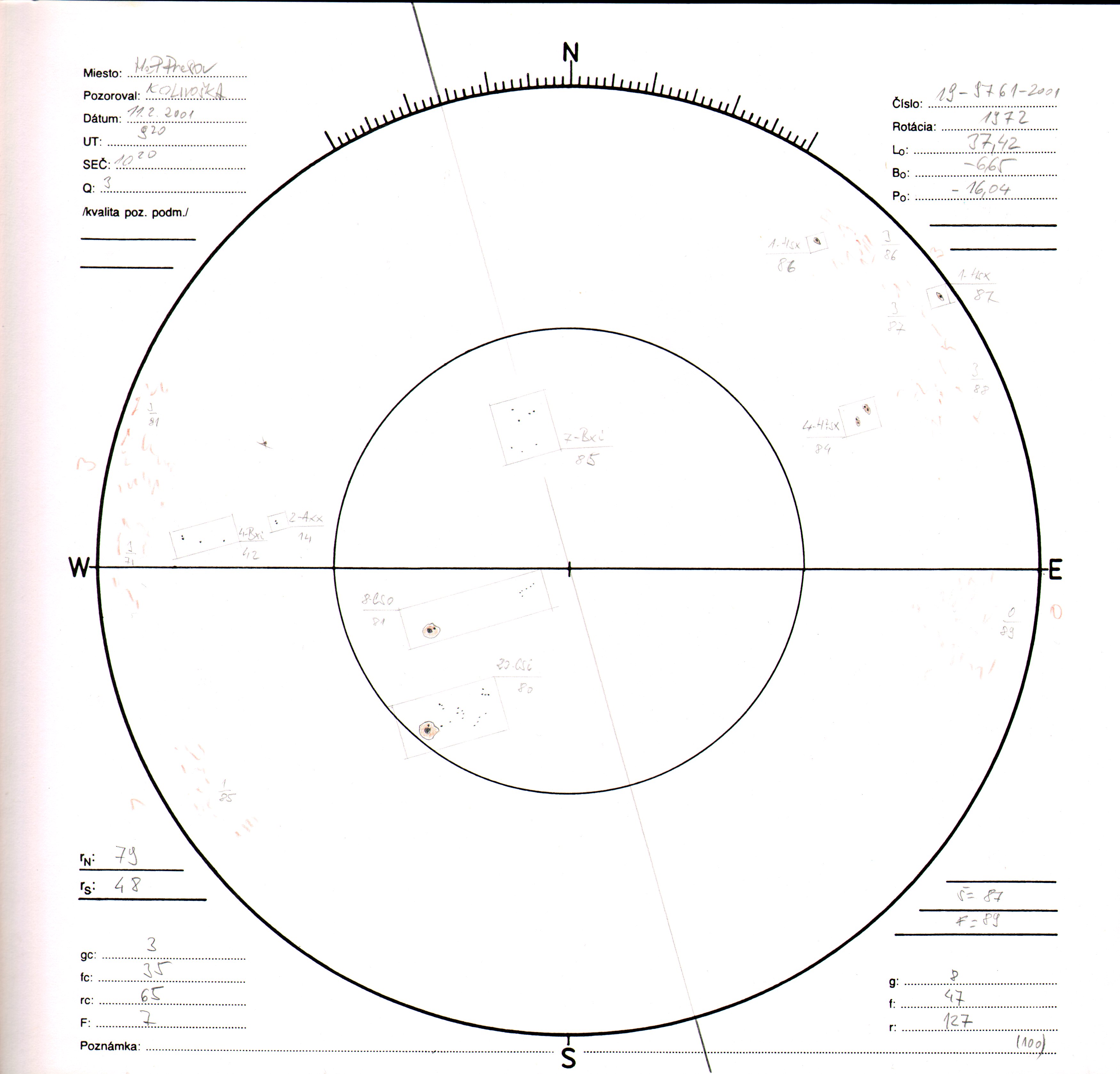 Obrázok zákresu Slnka na deň 11.02.2001