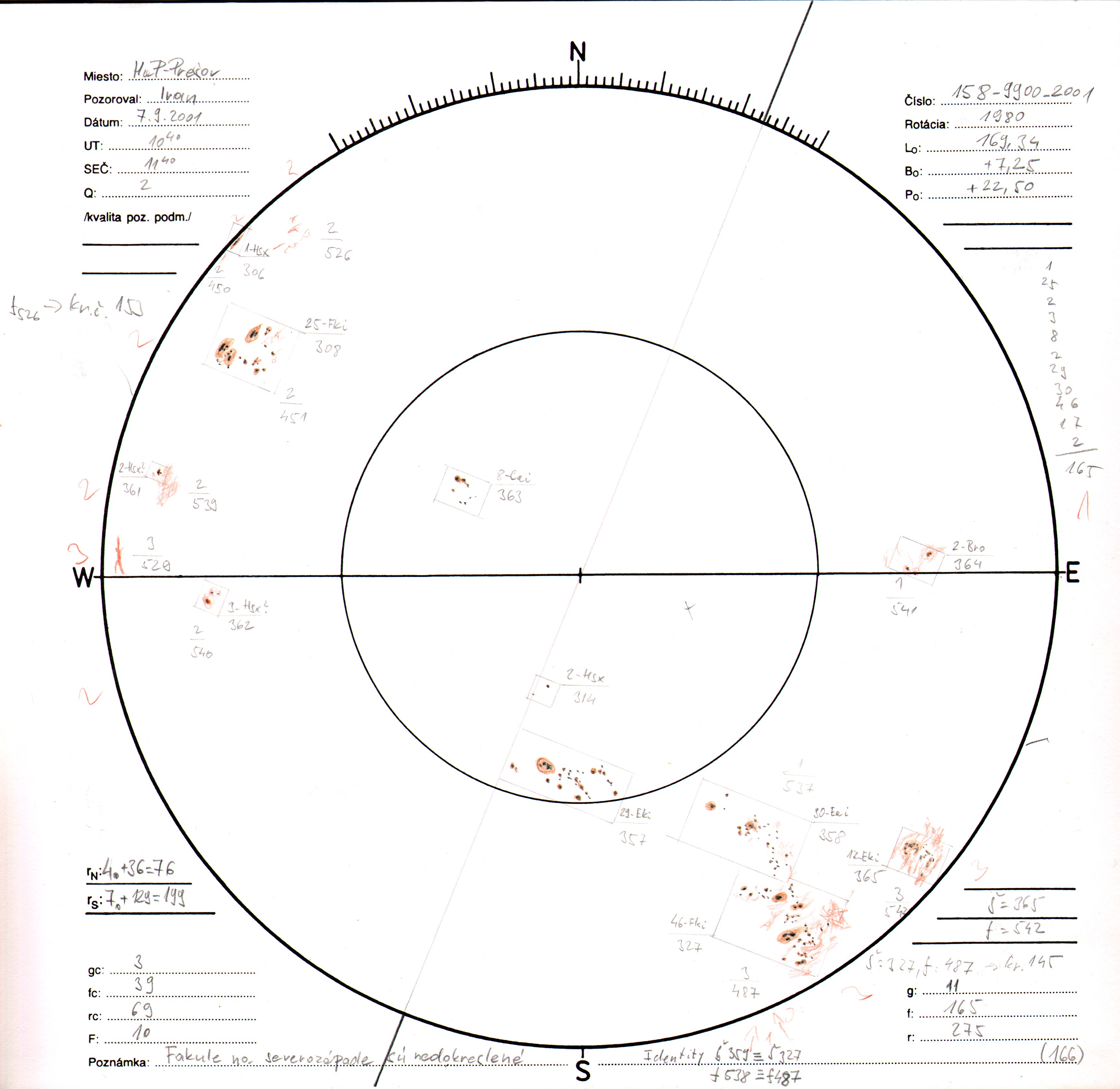 Obrázok zákresu Slnka na deň 07.09.2001