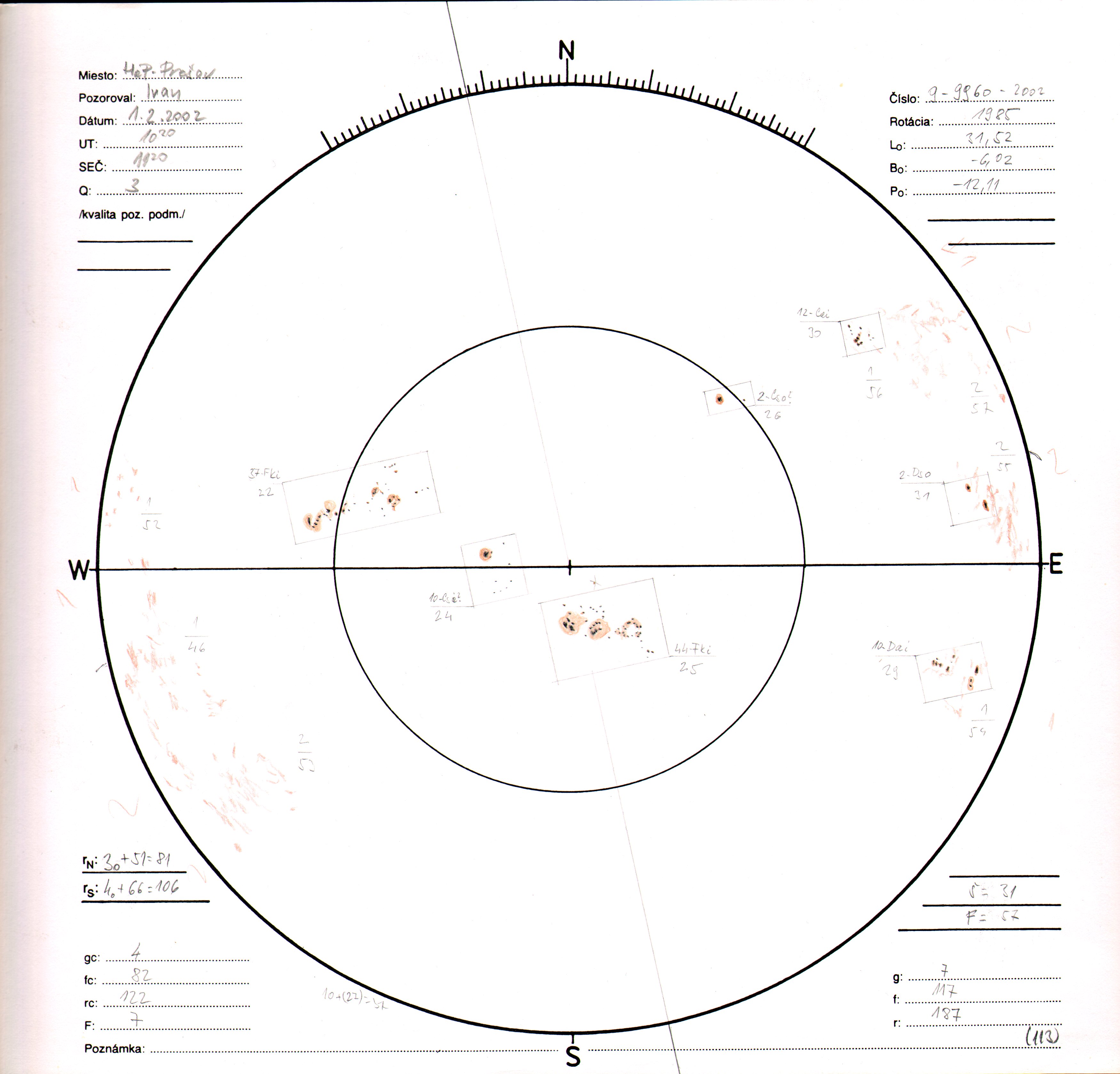 Obrázok zákresu Slnka na deň 01.02.2002