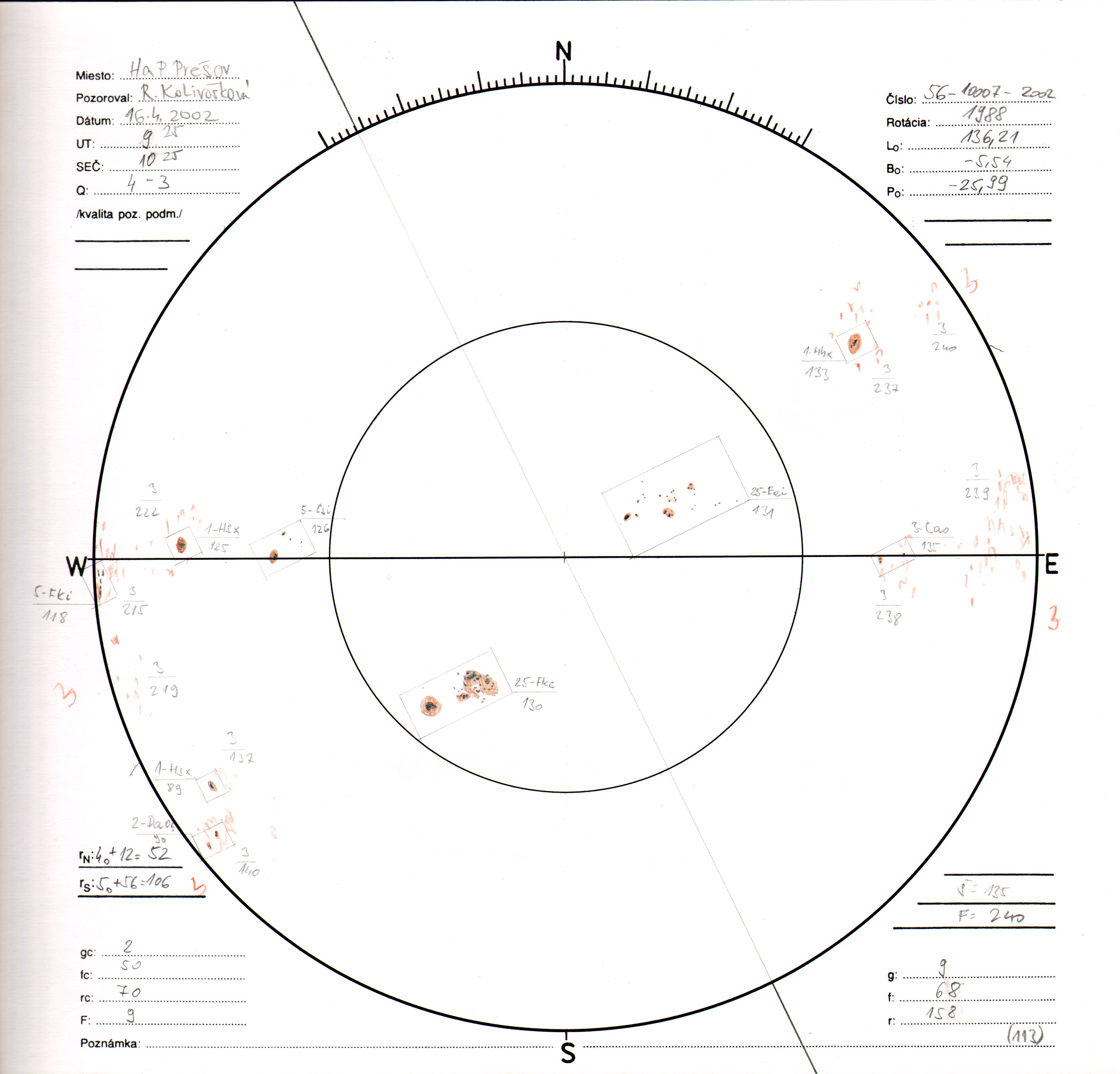 Obrázok zákresu Slnka na deň 16.04.2002