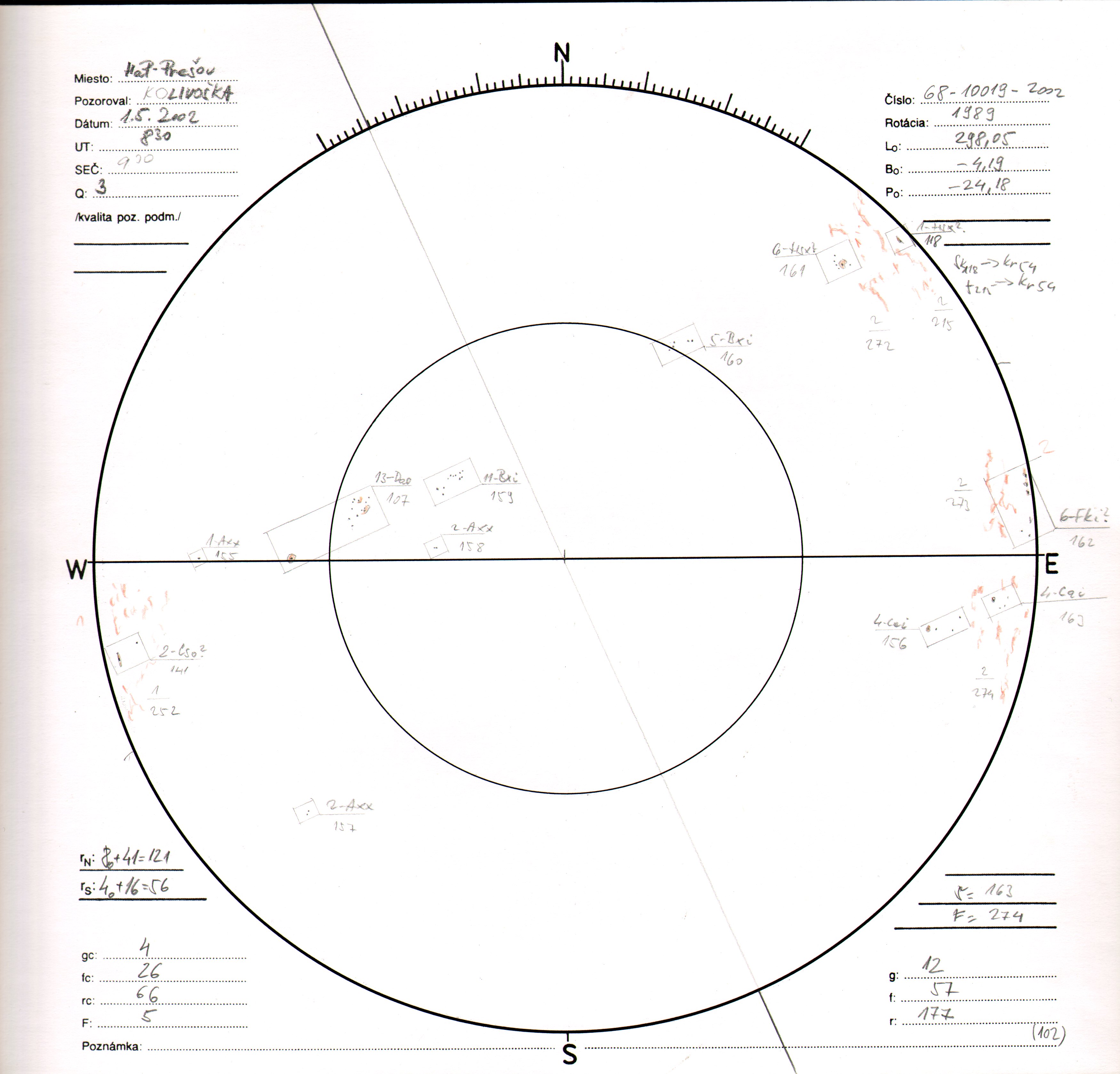 Obrázok zákresu Slnka na deň 01.05.2002