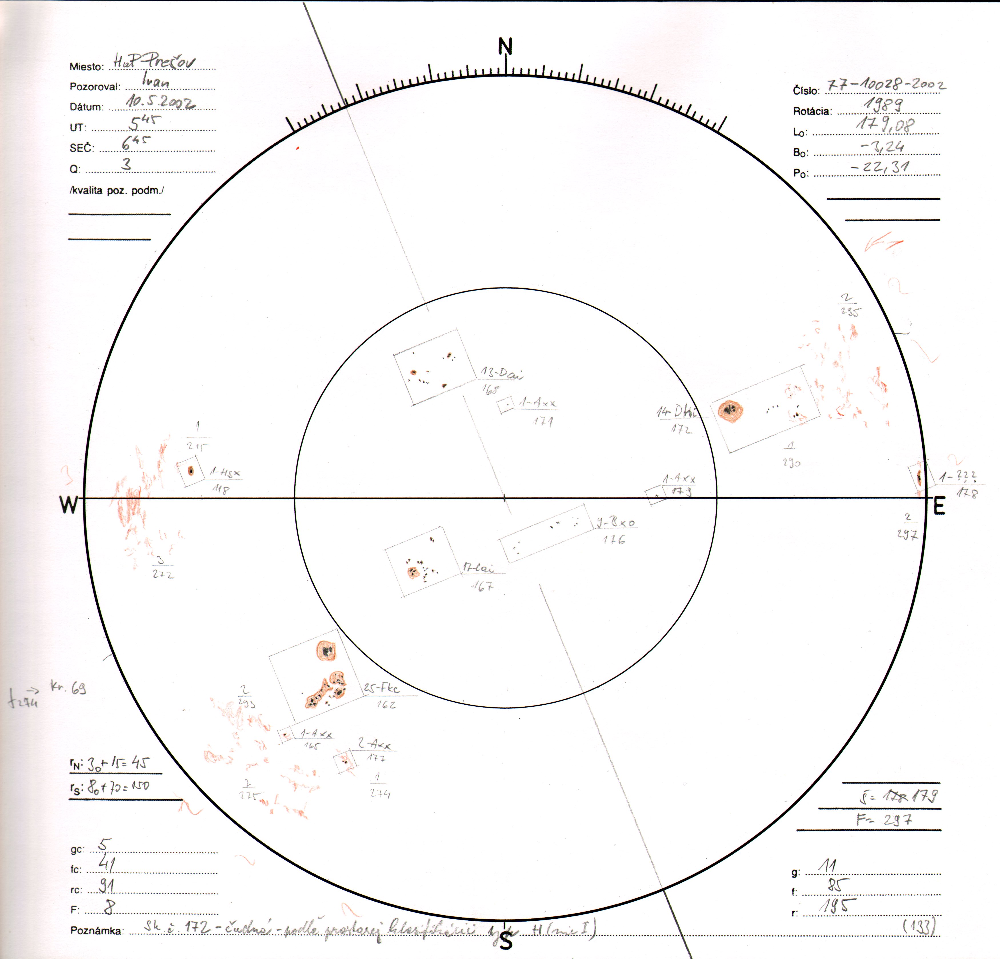 Obrázok zákresu Slnka na deň 10.05.2002