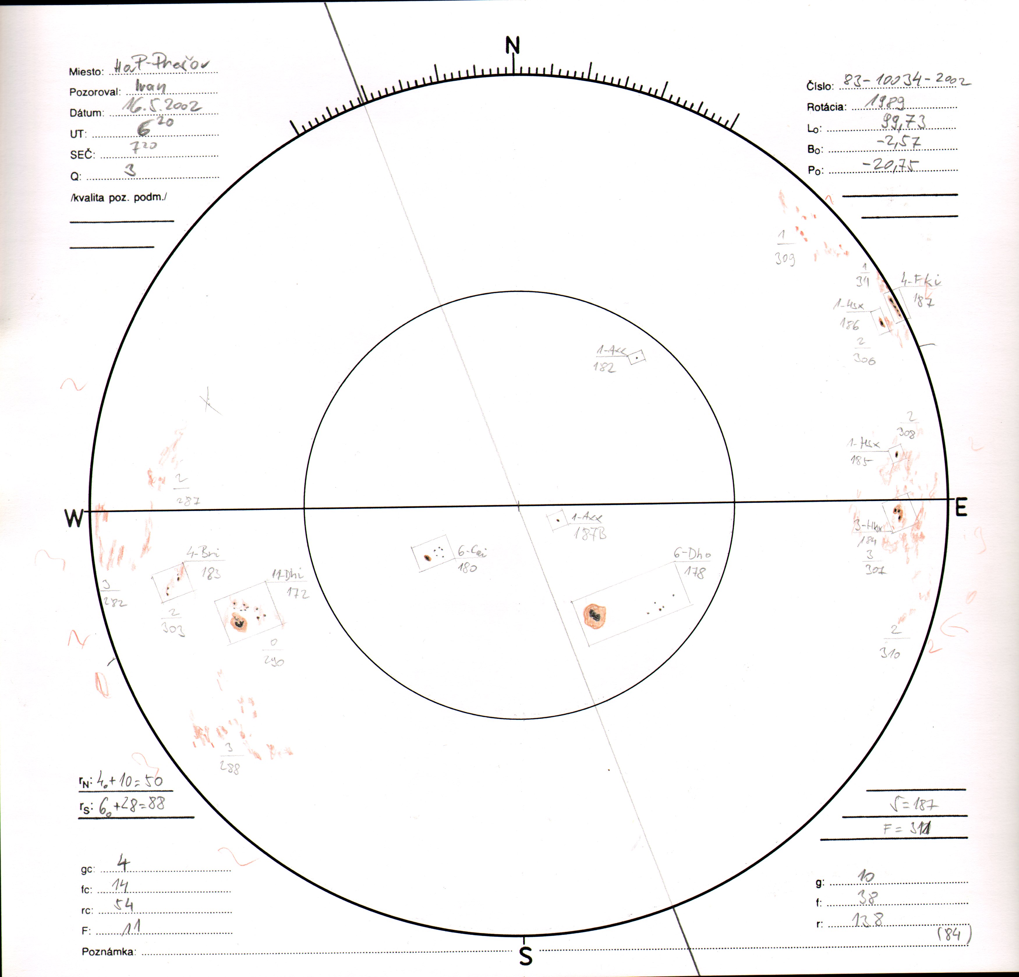 Obrázok zákresu Slnka na deň 16.05.2002
