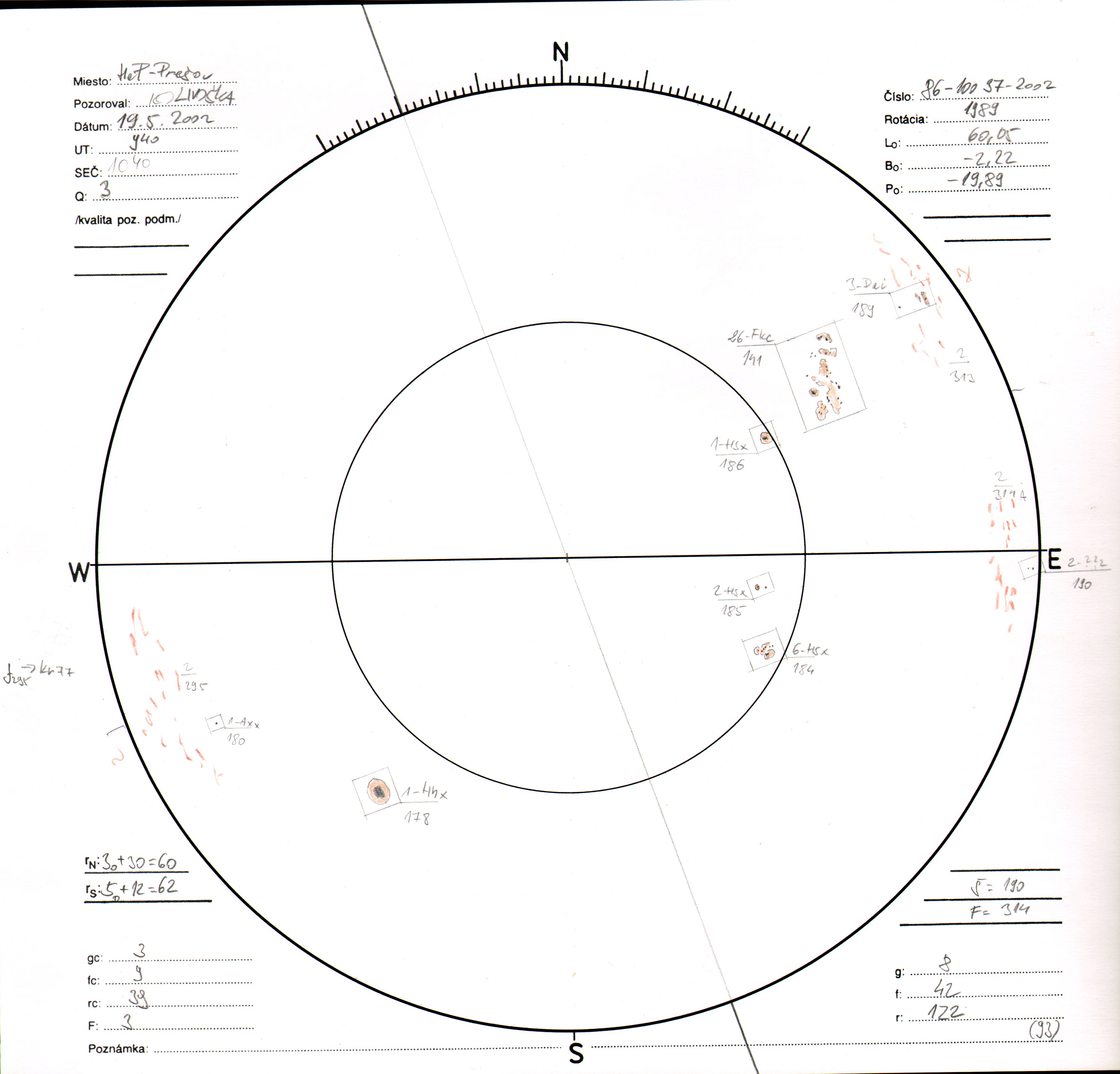 Obrázok zákresu Slnka na deň 19.05.2002