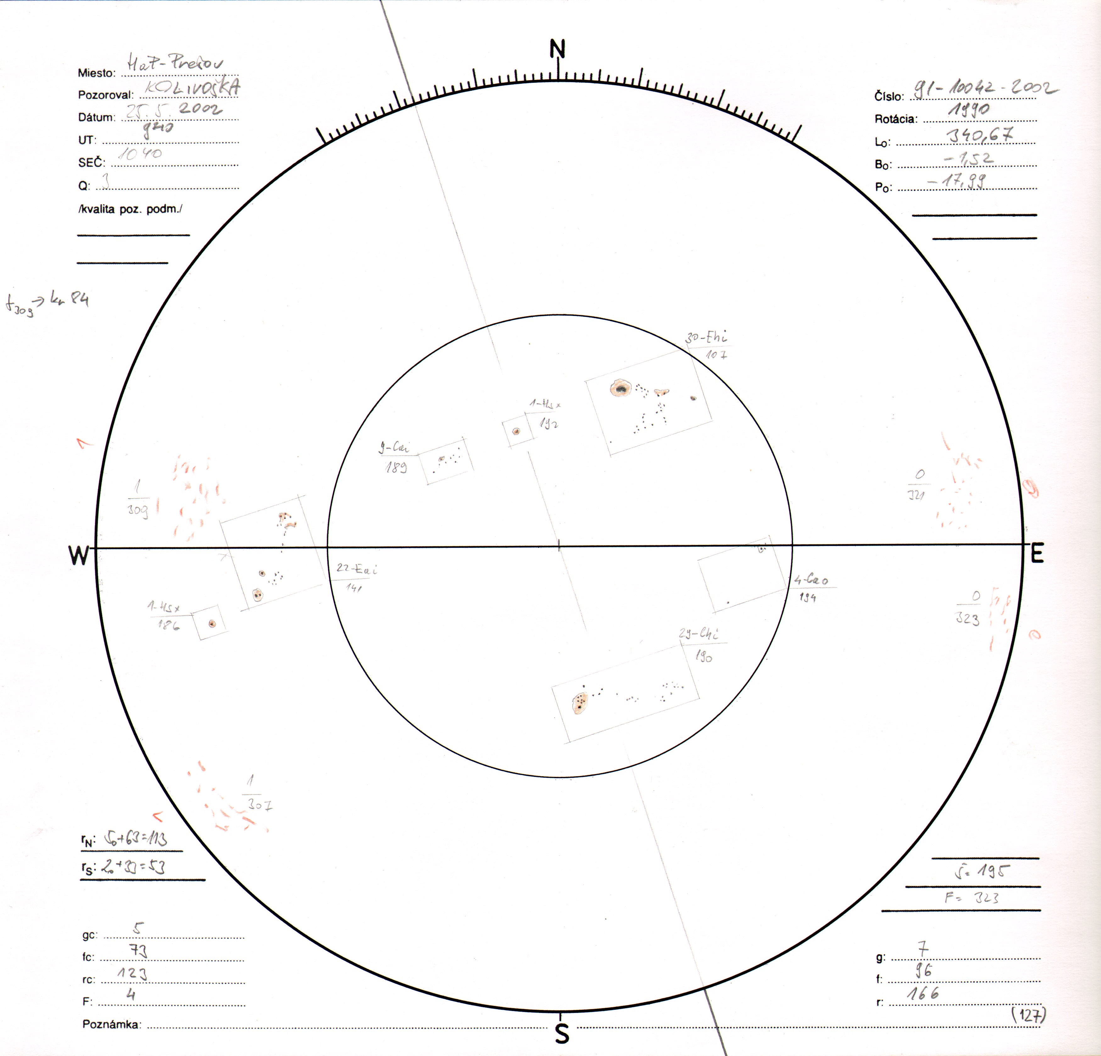 Obrázok zákresu Slnka na deň 25.05.2002