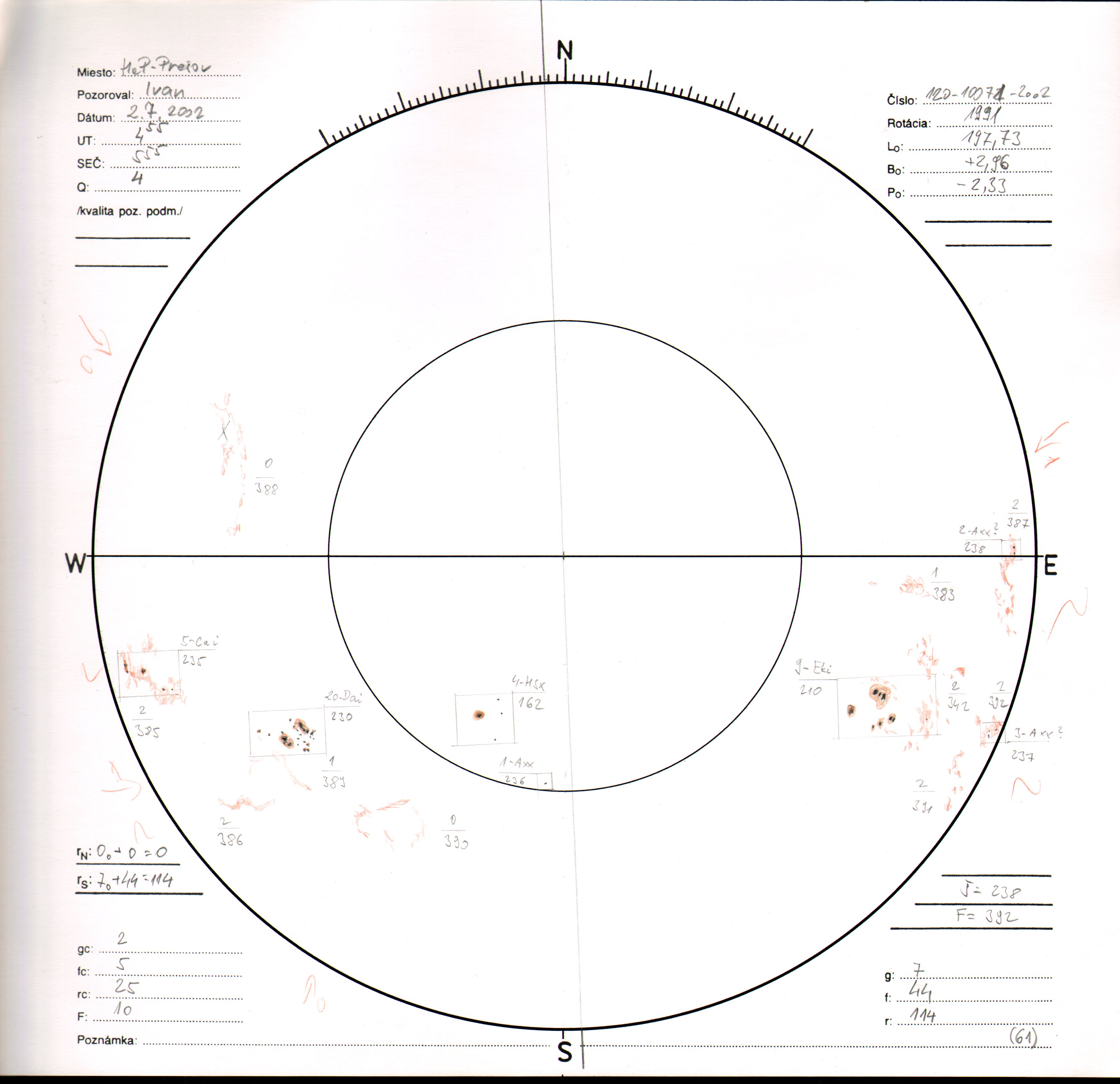 Obrázok zákresu Slnka na deň 02.07.2002