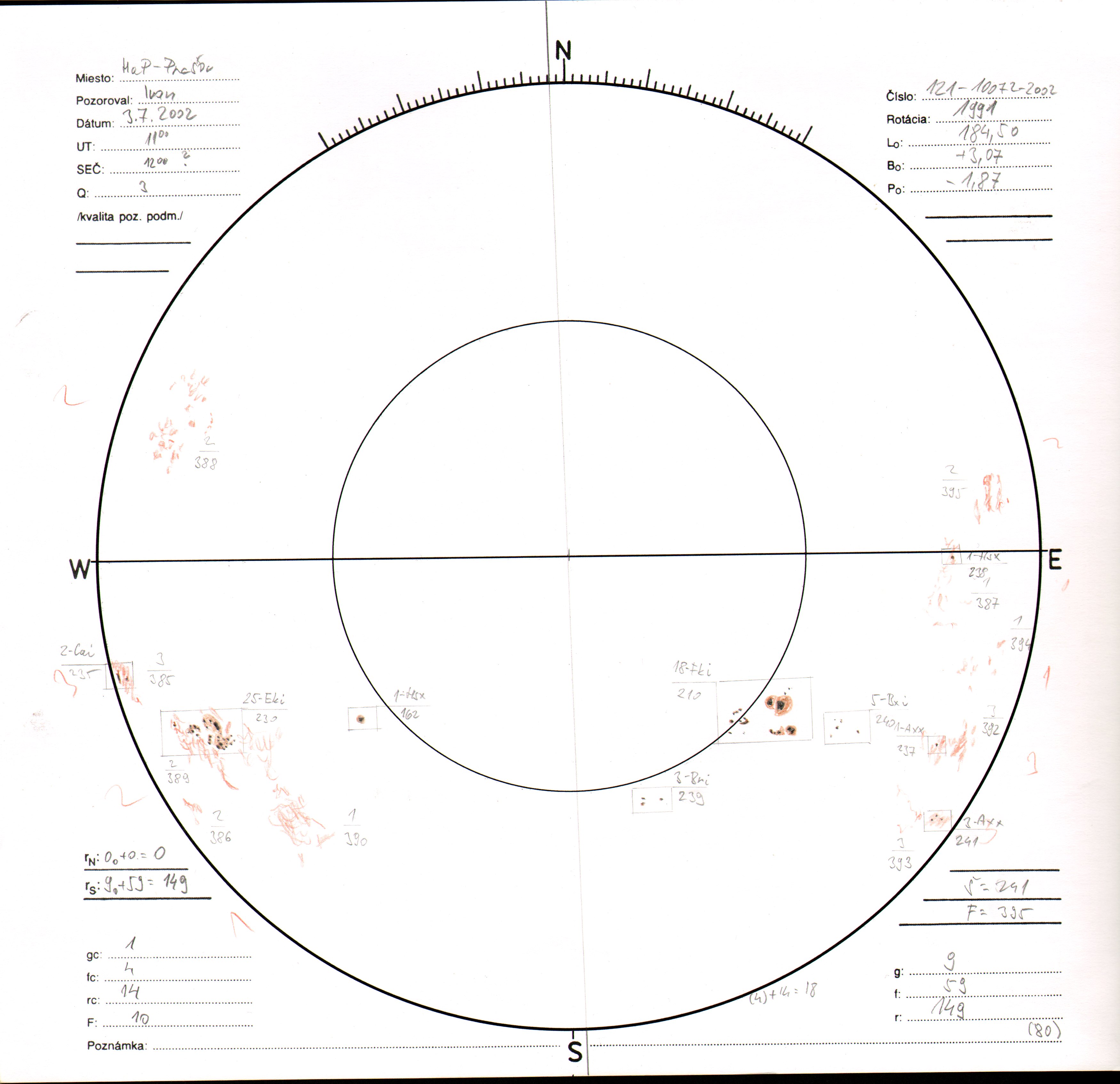 Obrázok zákresu Slnka na deň 03.07.2002
