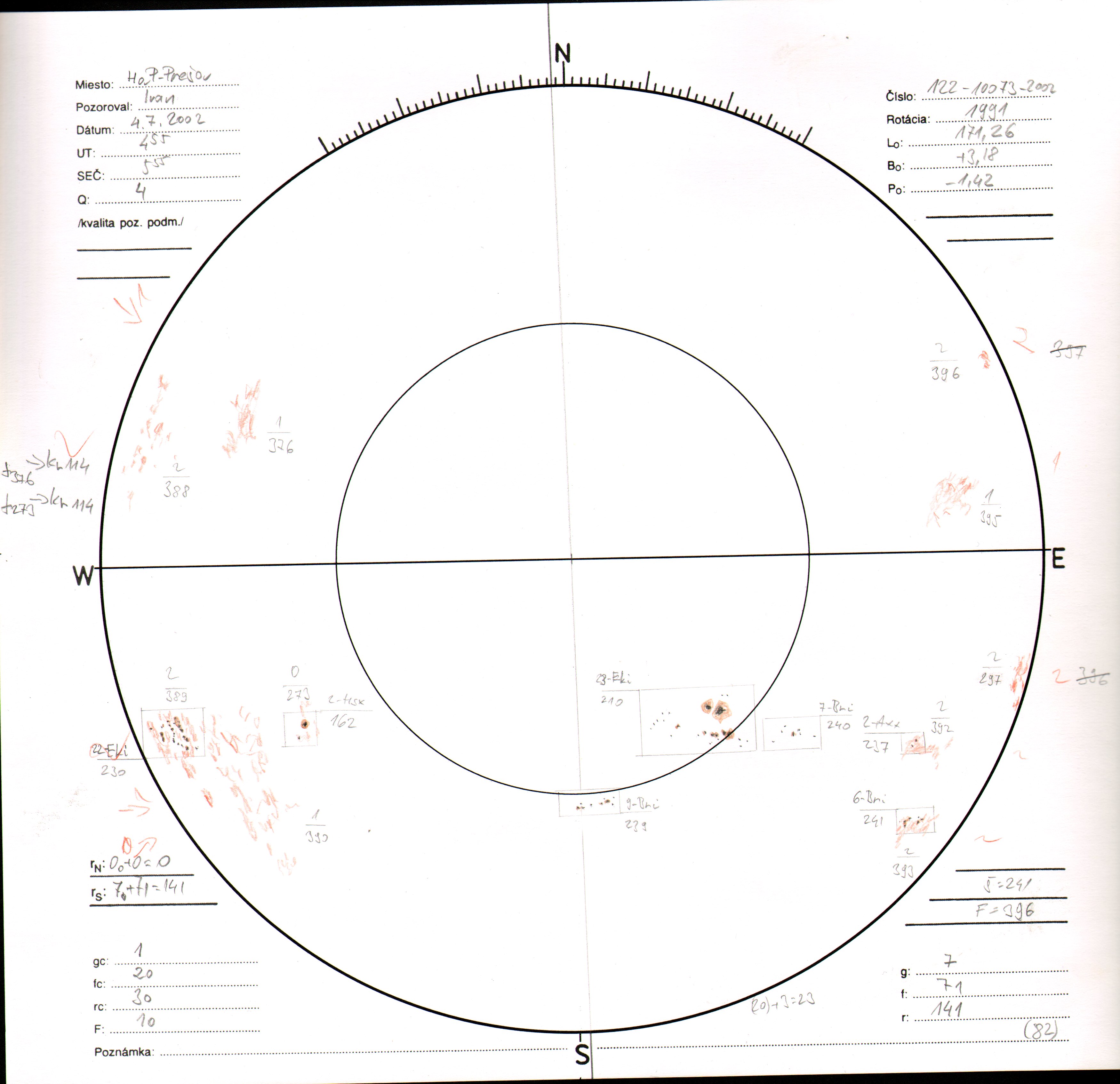 Obrázok zákresu Slnka na deň 04.07.2002