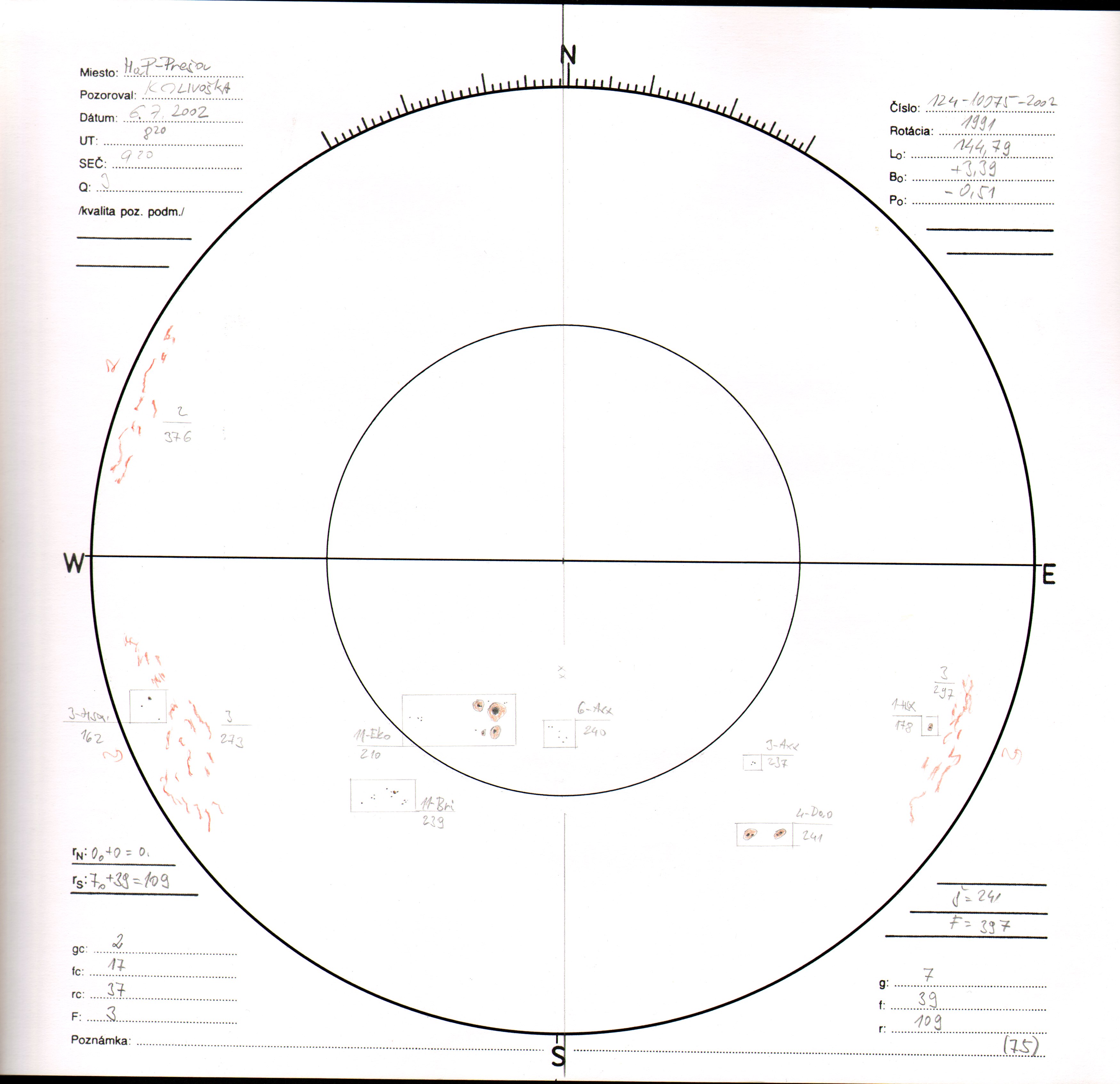Obrázok zákresu Slnka na deň 06.07.2002