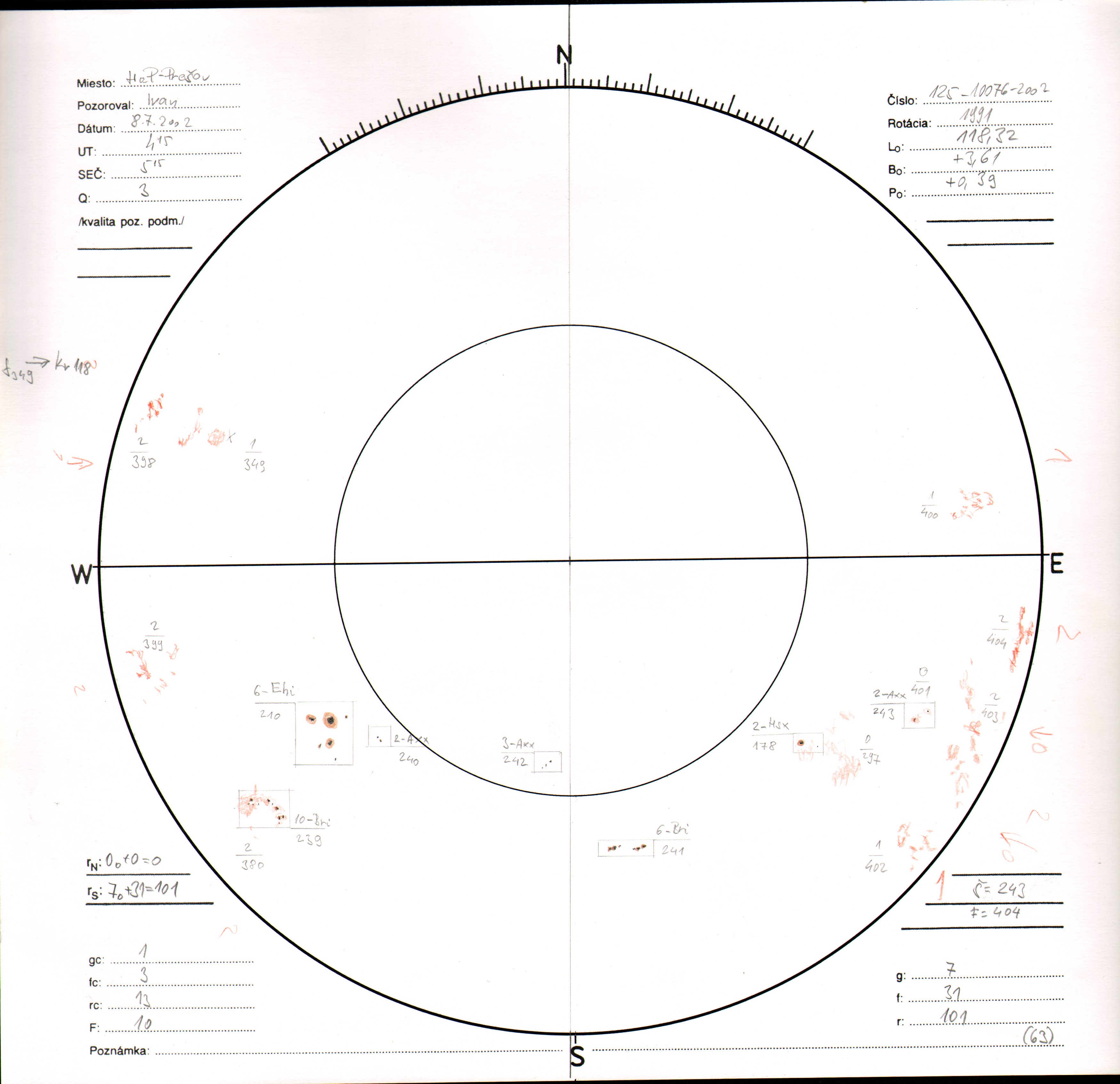 Obrázok zákresu Slnka na deň 08.07.2002