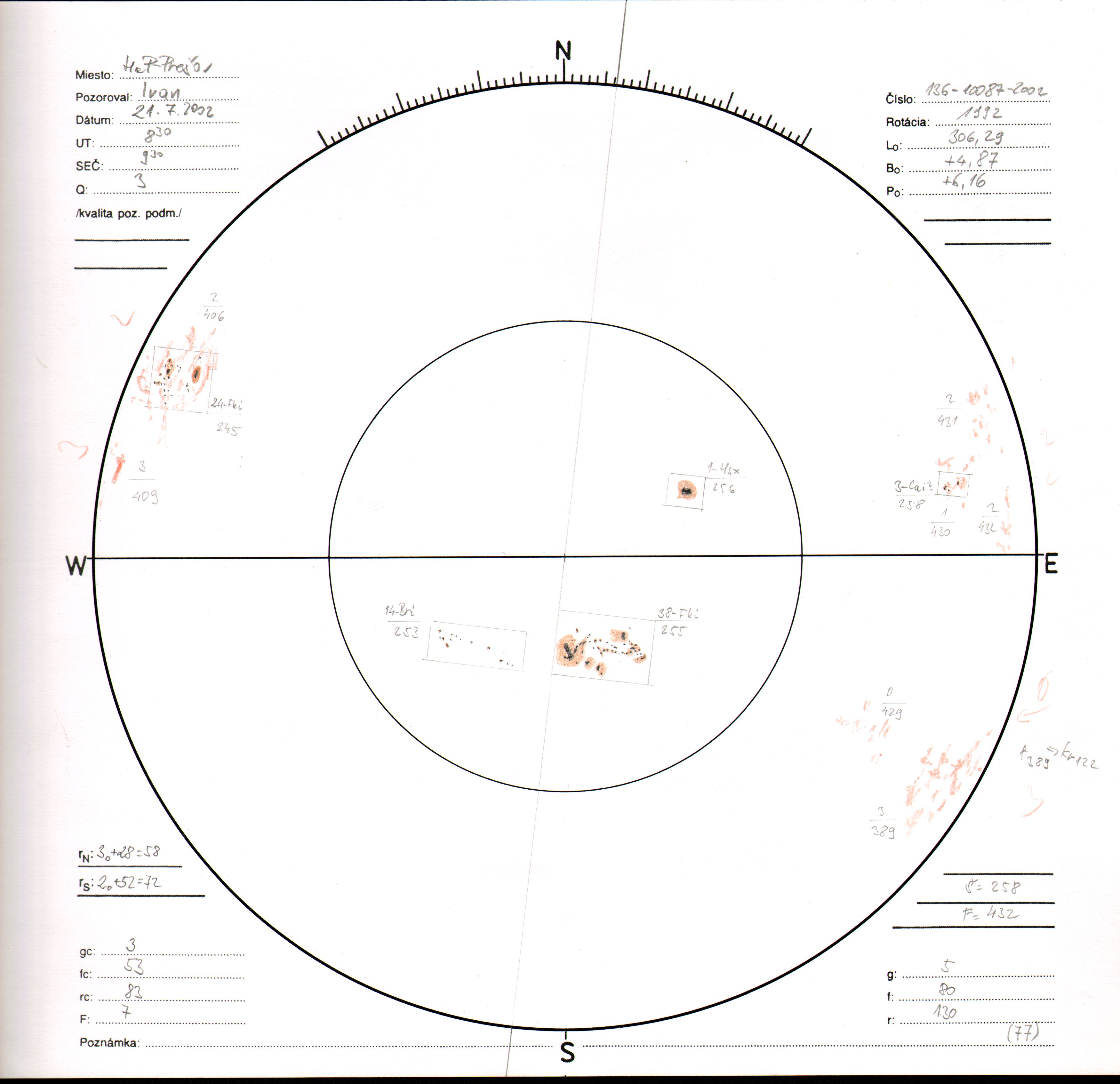 Obrázok zákresu Slnka na deň 21.07.2002