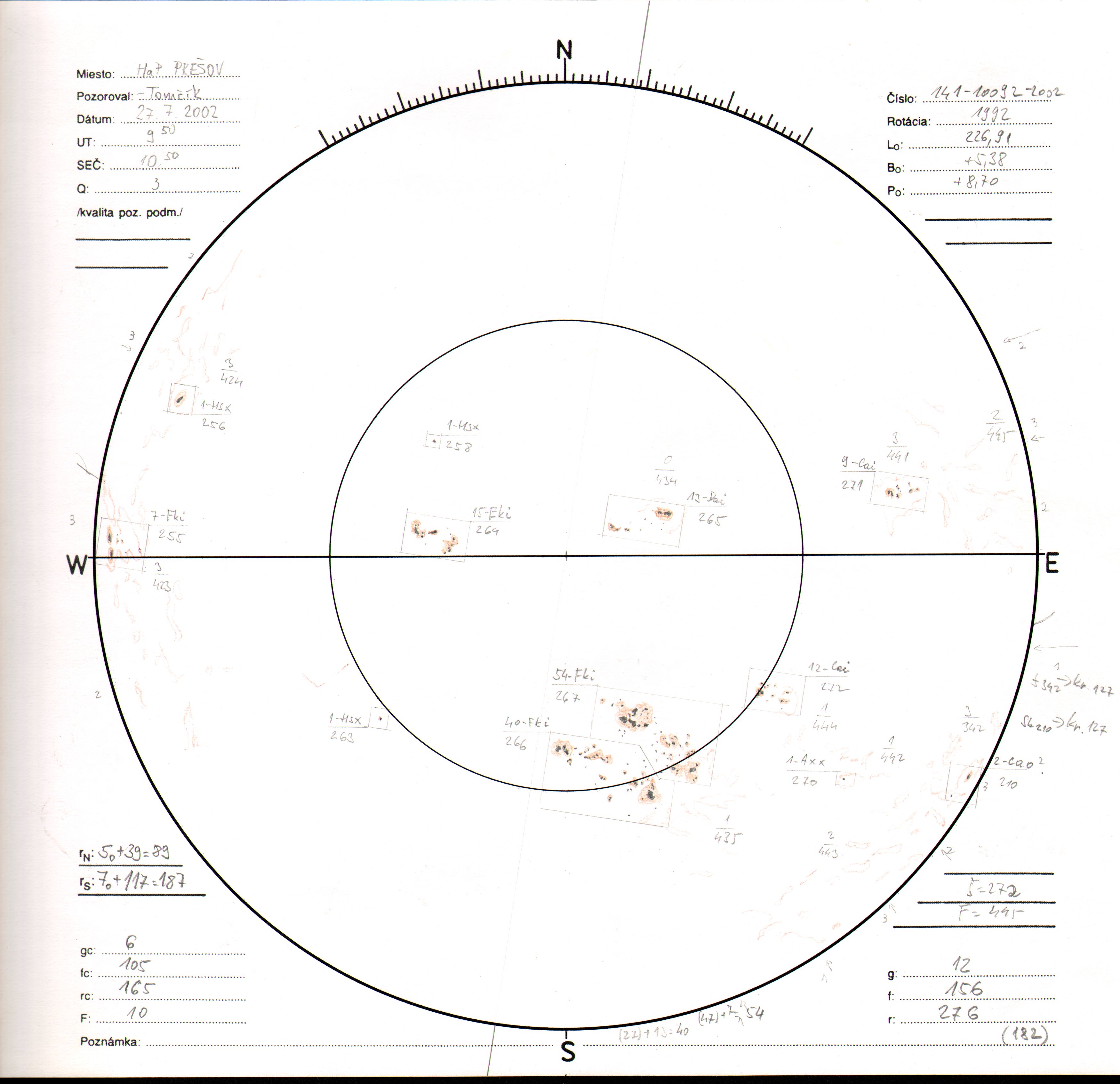 Obrázok zákresu Slnka na deň 27.07.2002