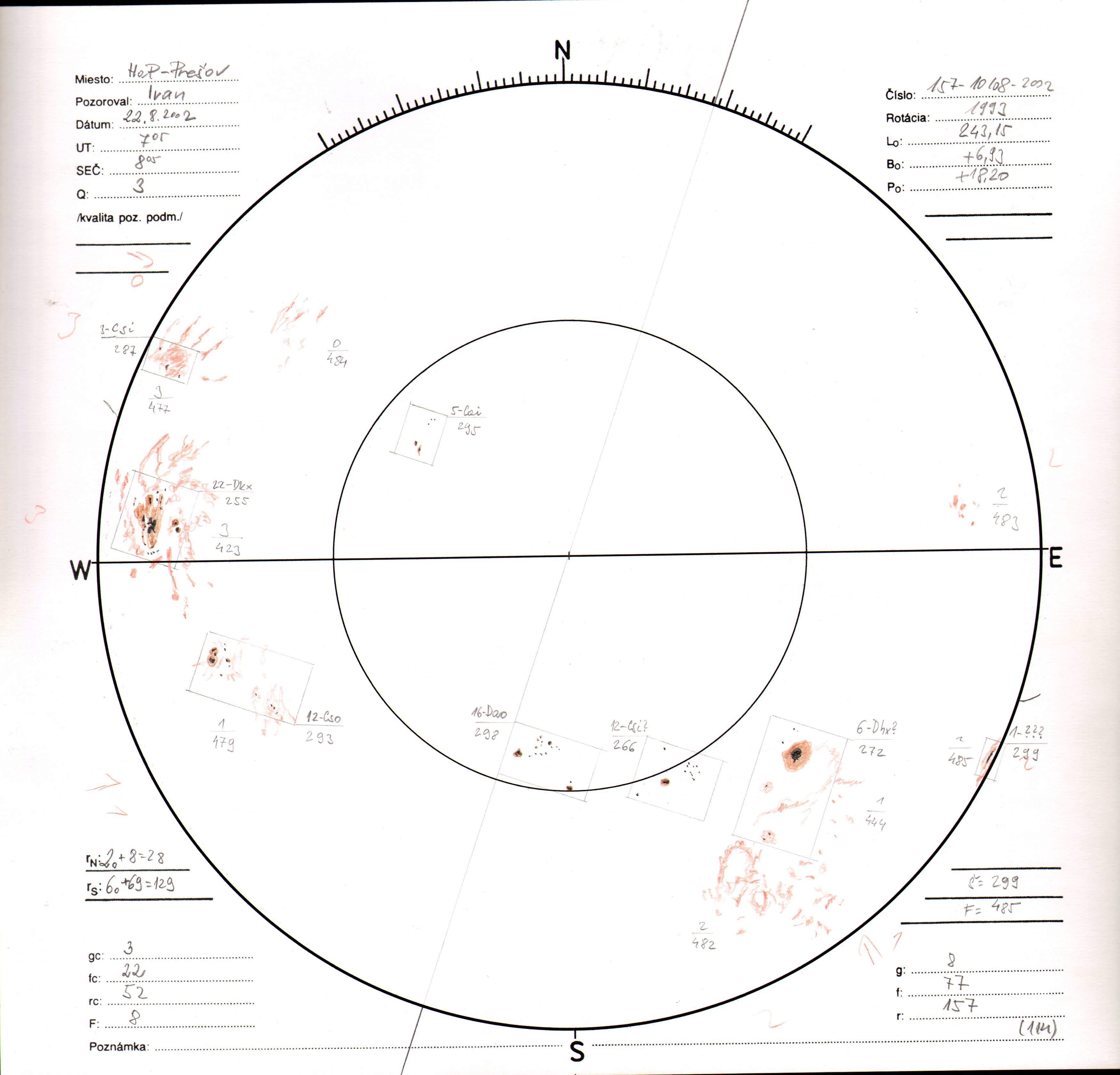 Obrázok zákresu Slnka na deň 22.08.2002