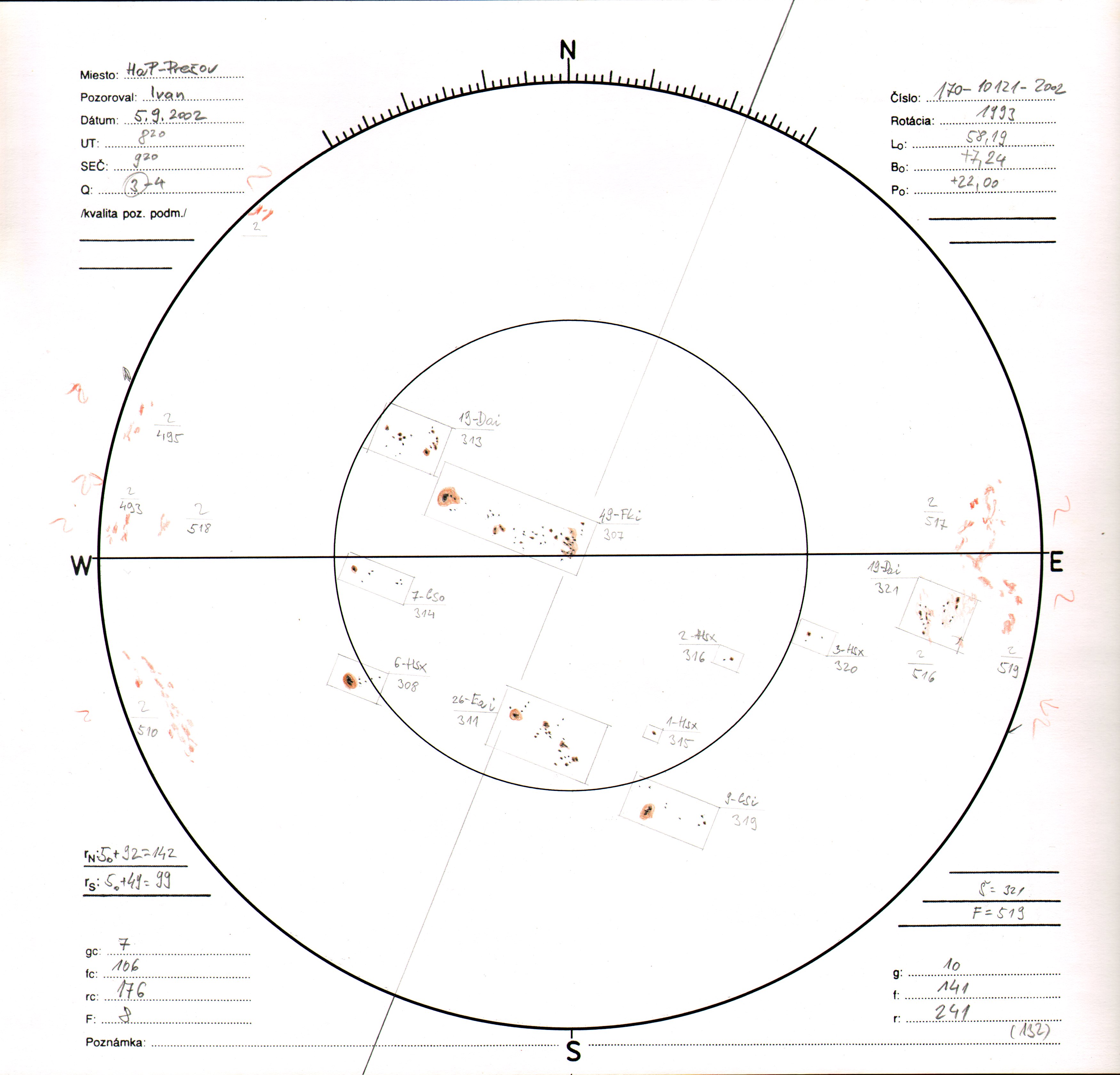 Obrázok zákresu Slnka na deň 05.09.2002