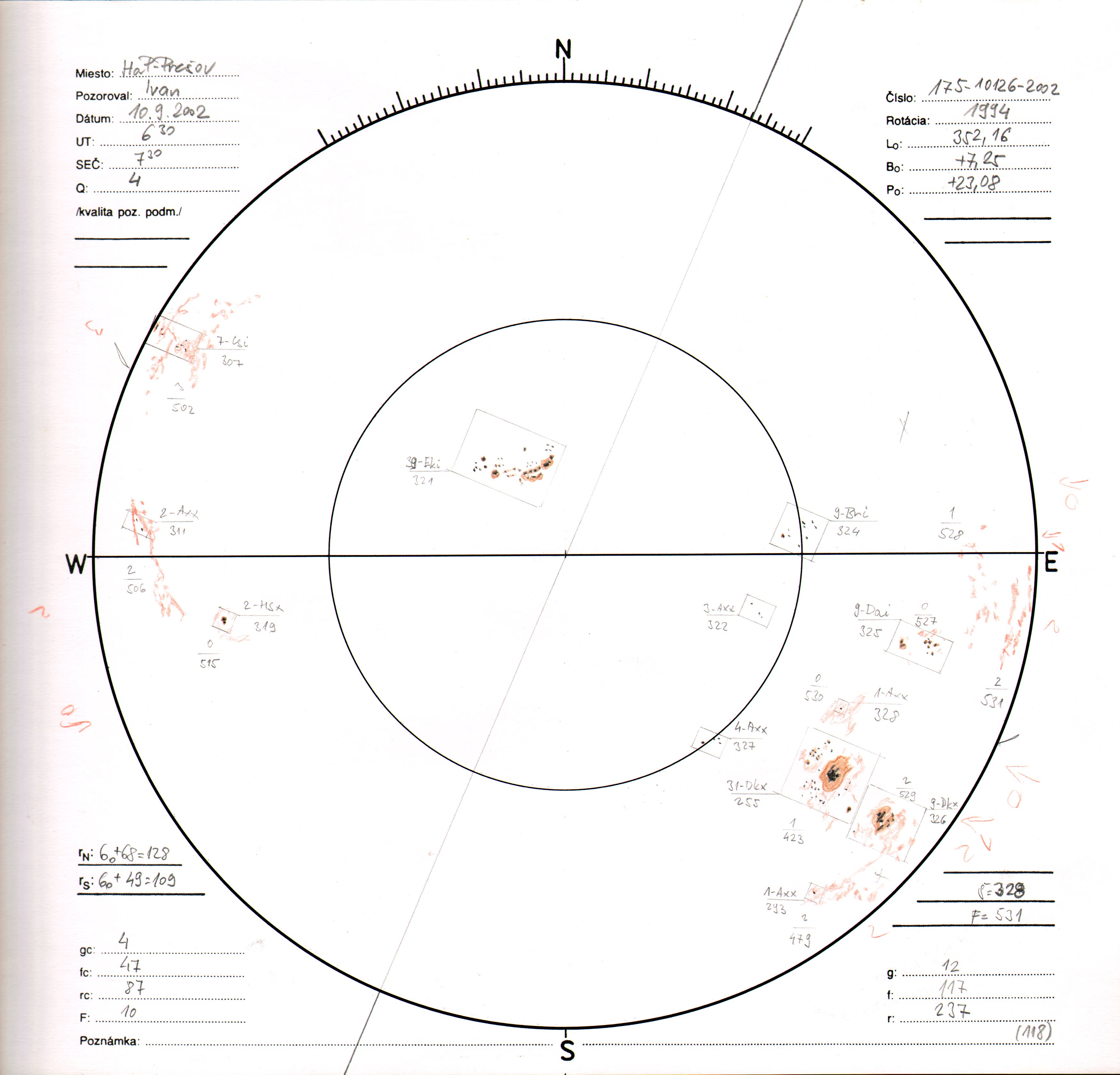 Obrázok zákresu Slnka na deň 10.09.2002