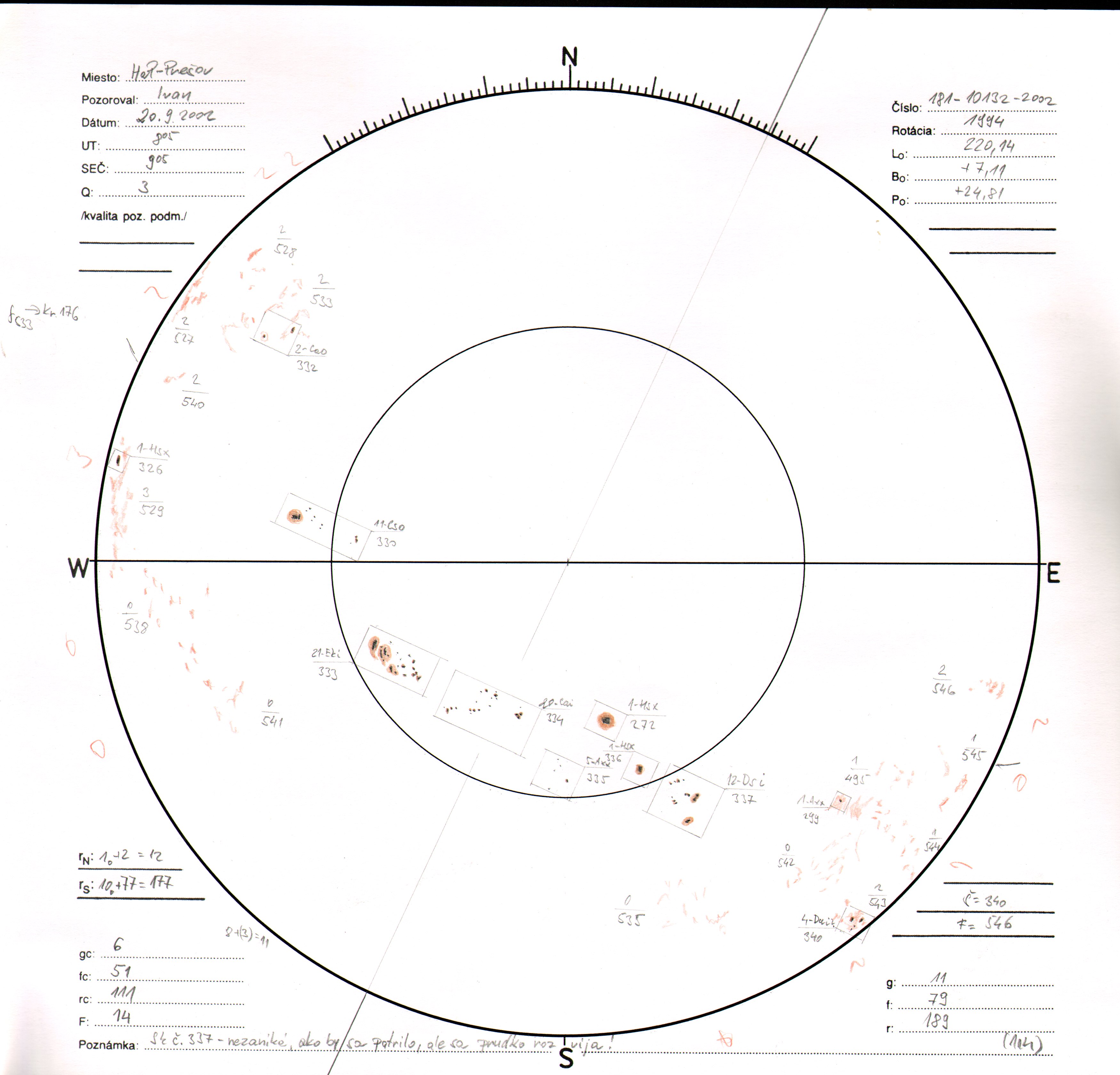 Obrázok zákresu Slnka na deň 20.09.2002