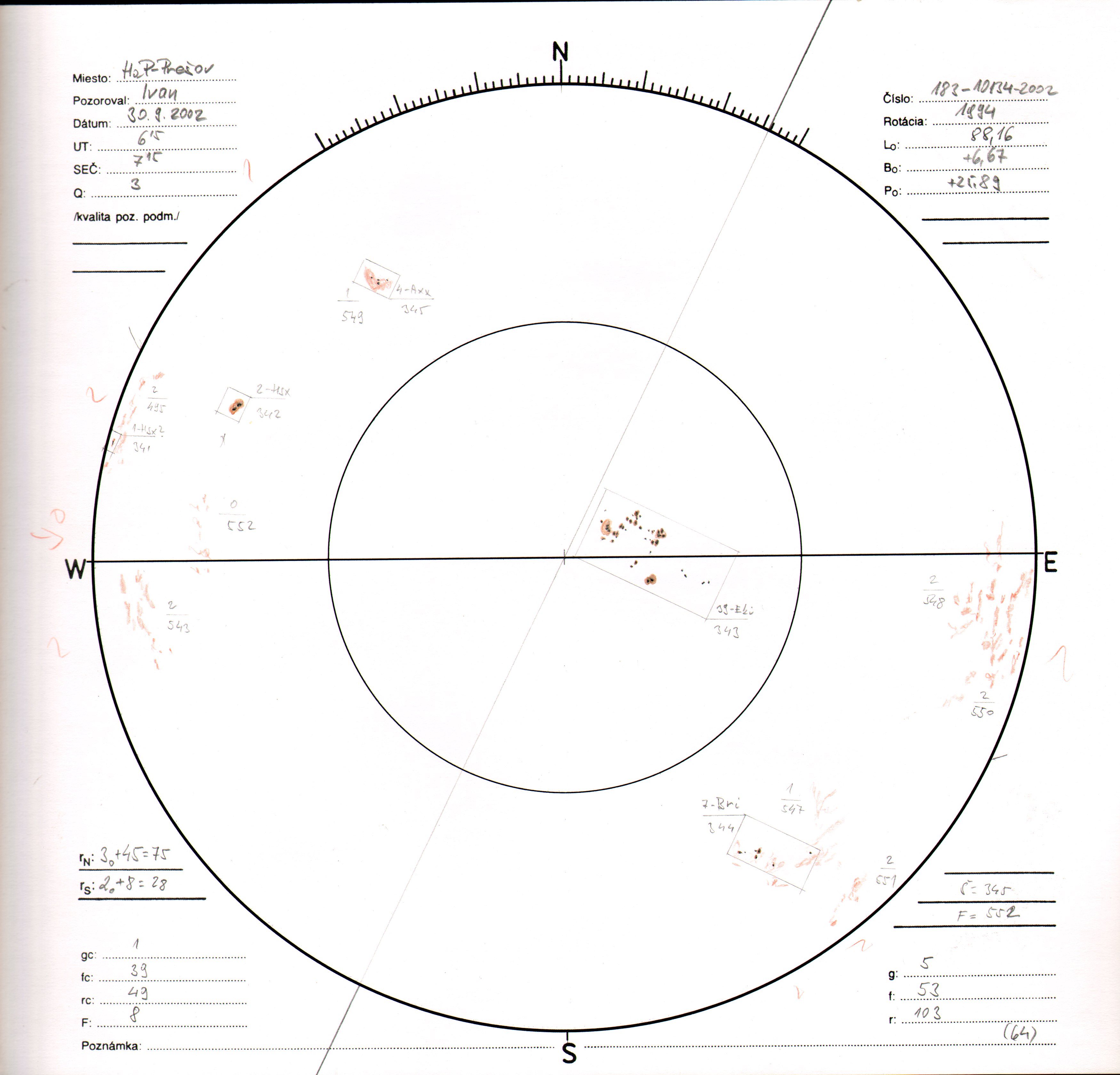 Obrázok zákresu Slnka na deň 30.09.2002