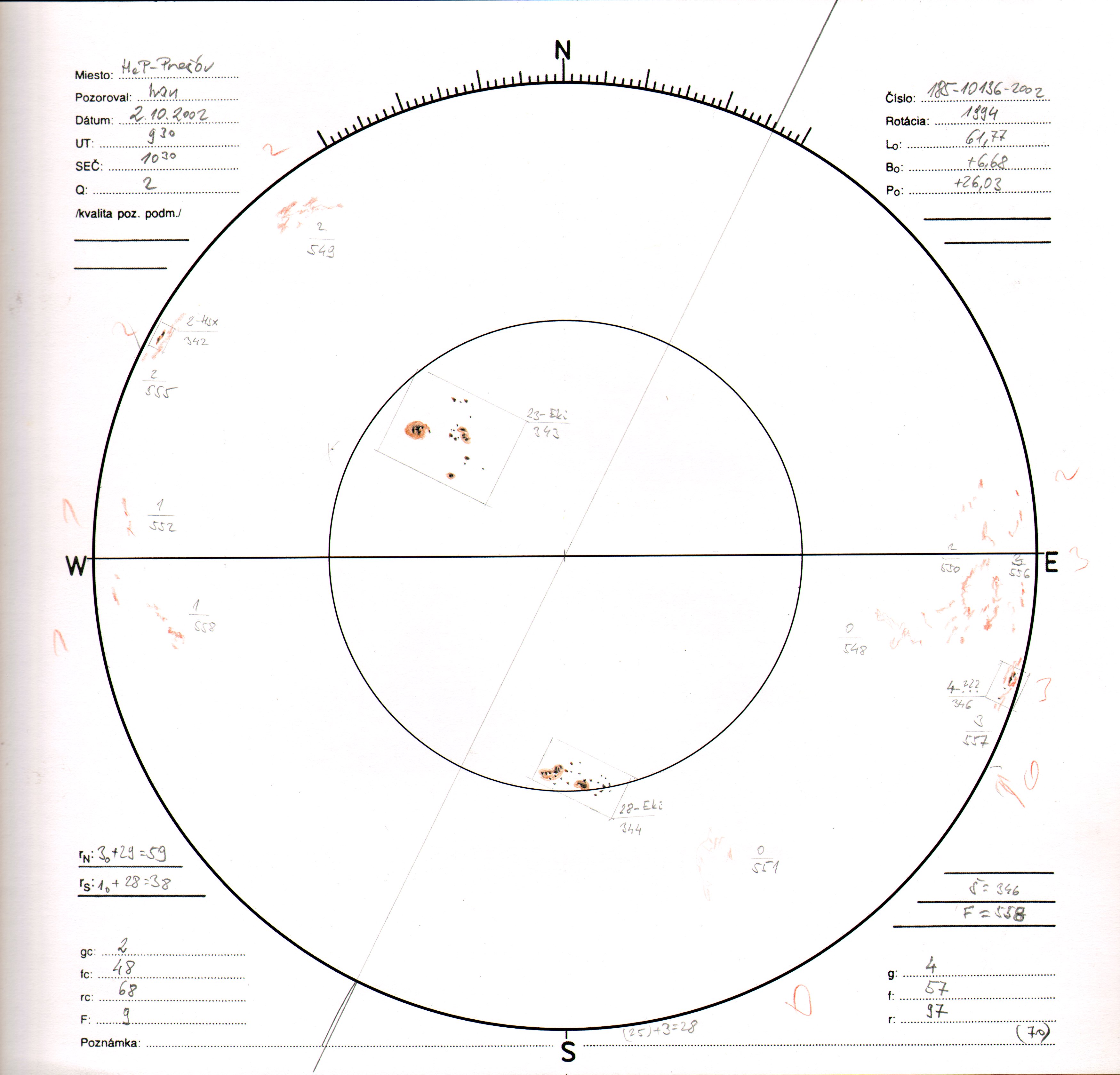 Obrázok zákresu Slnka na deň 02.10.2002