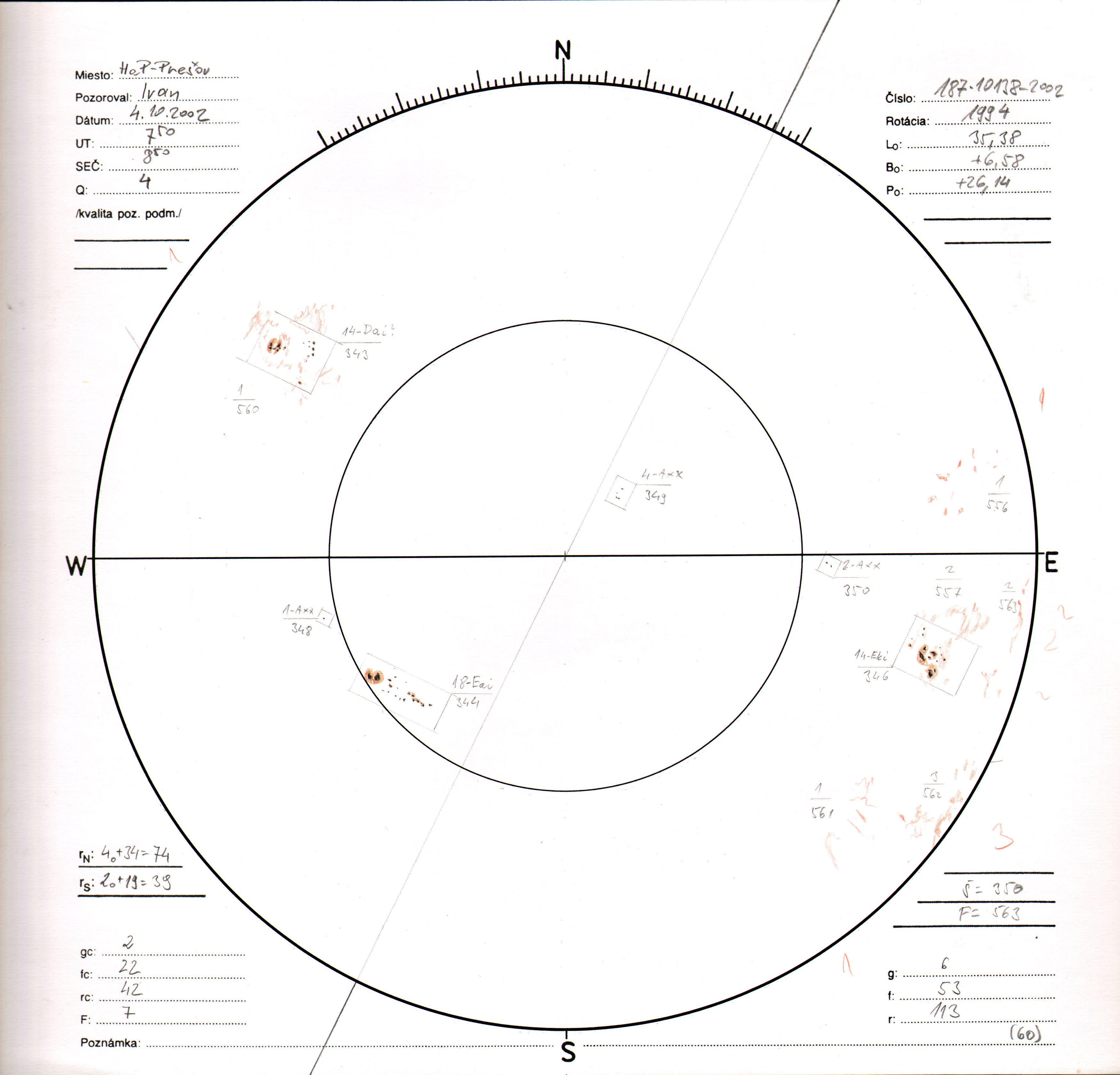Obrázok zákresu Slnka na deň 04.10.2002