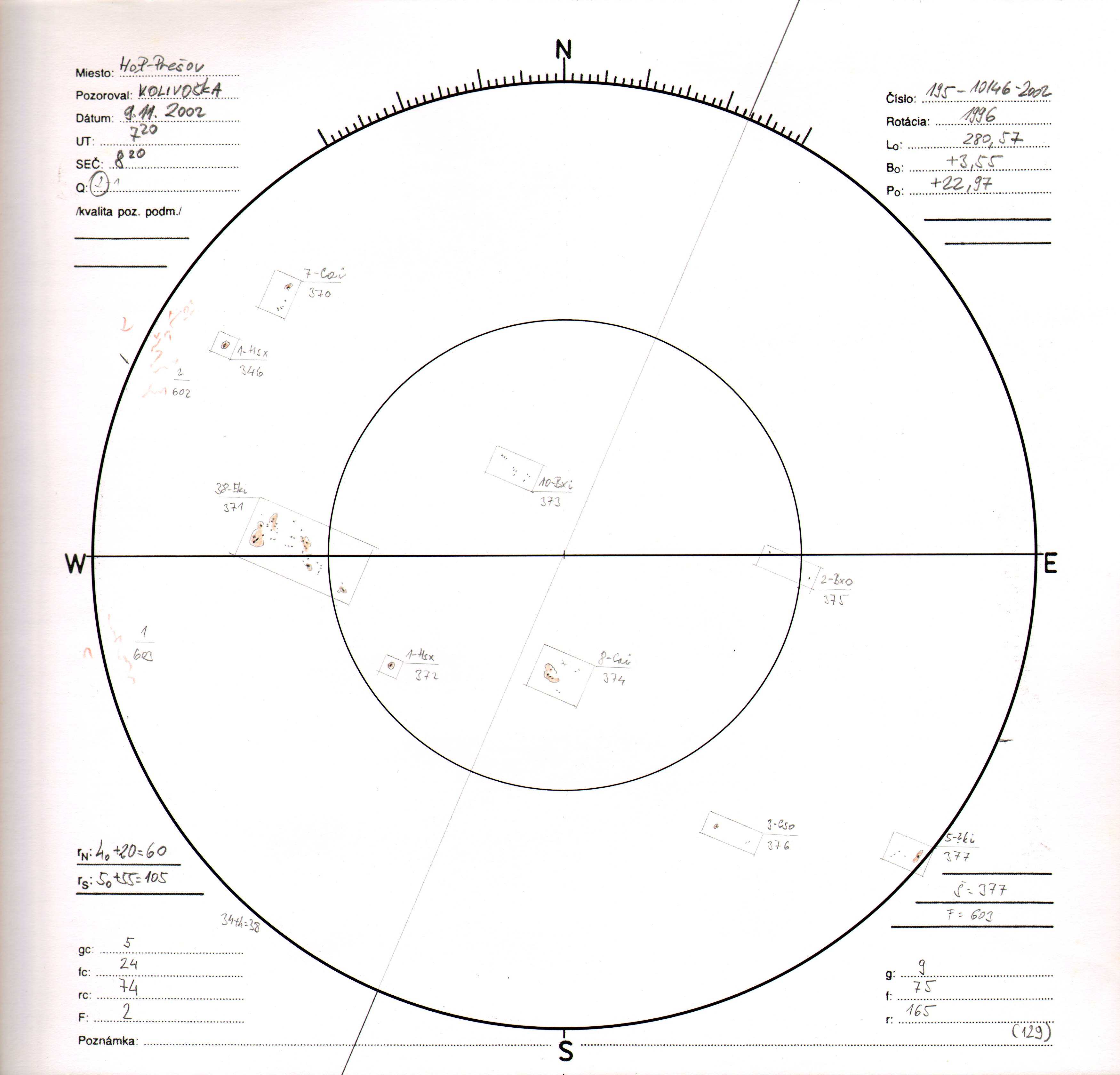 Obrázok zákresu Slnka na deň 09.11.2002