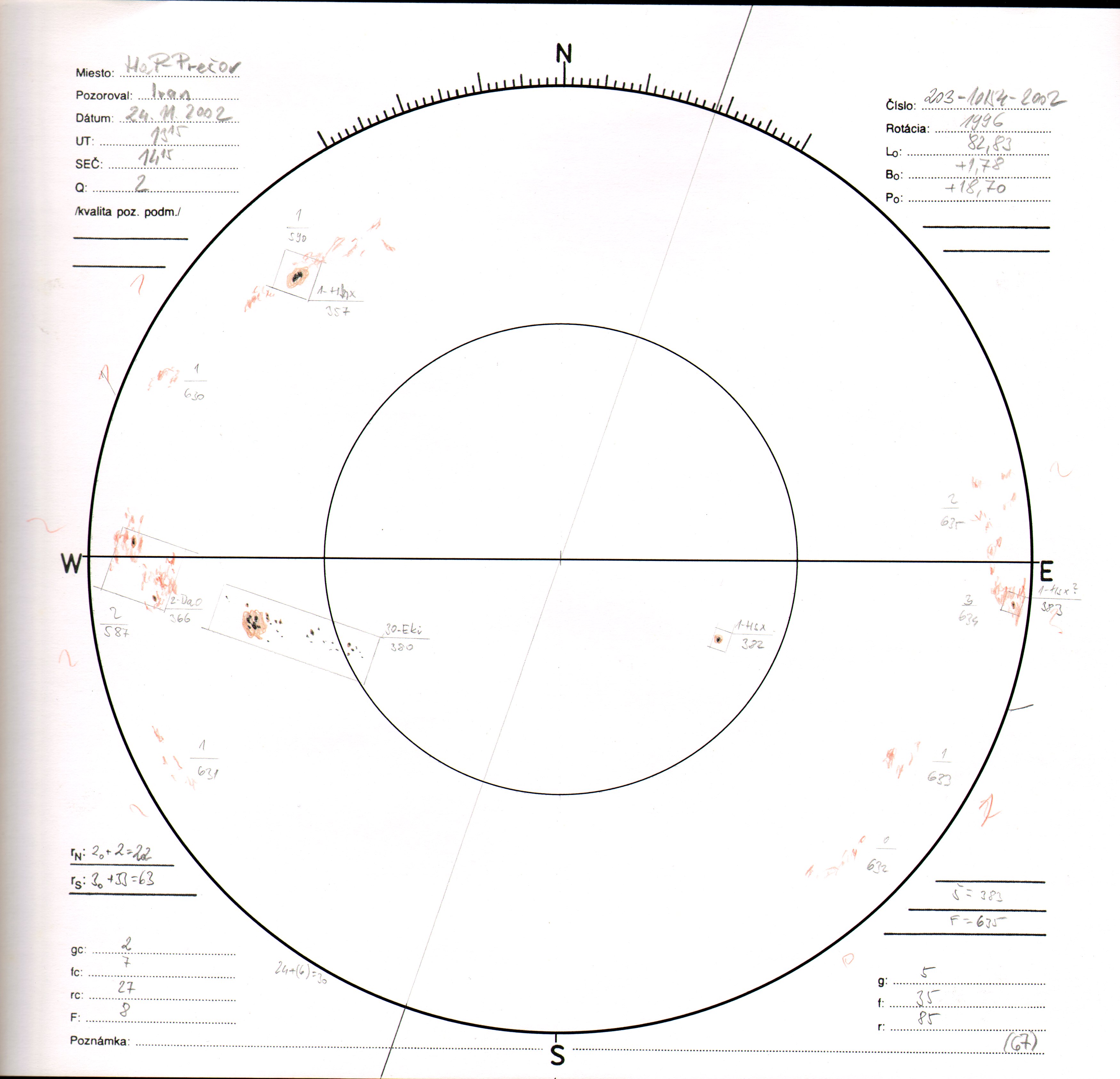 Obrázok zákresu Slnka na deň 24.11.2002