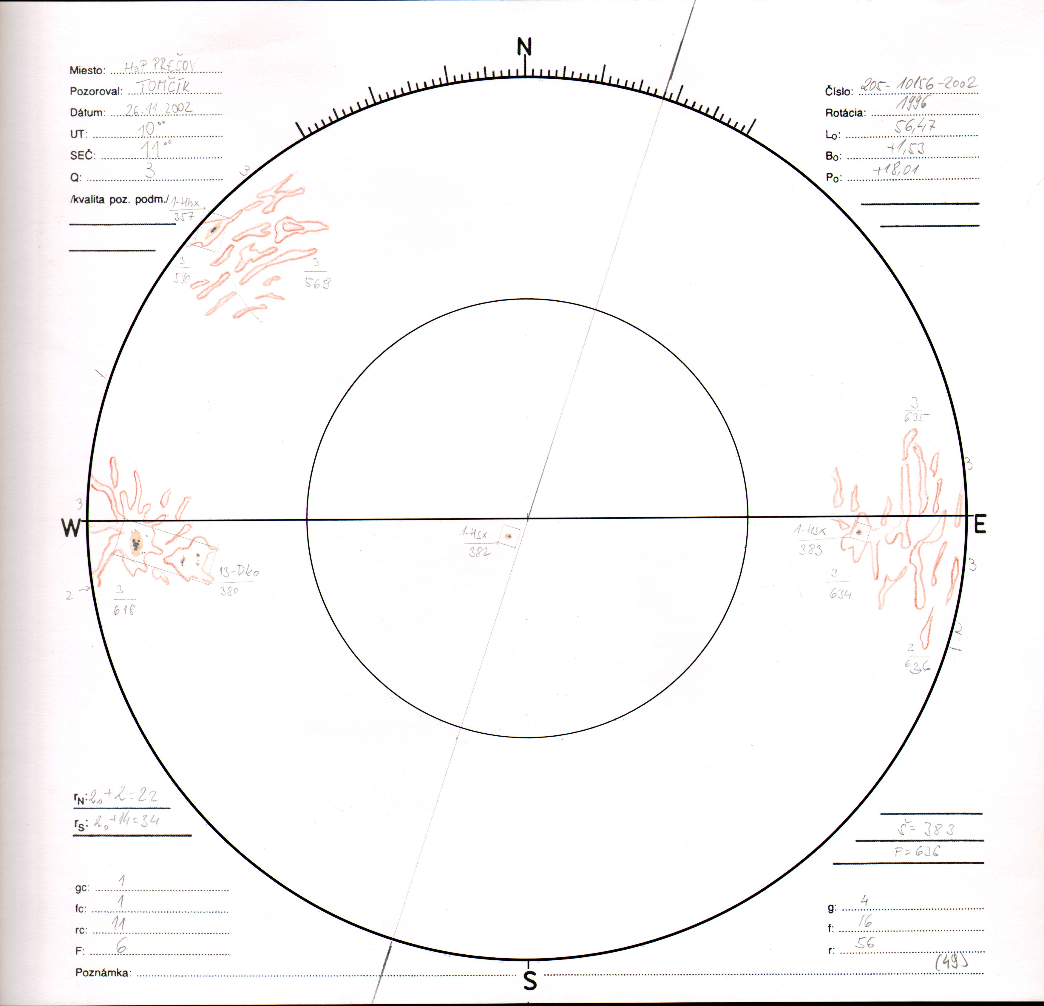 Obrázok zákresu Slnka na deň 26.11.2002