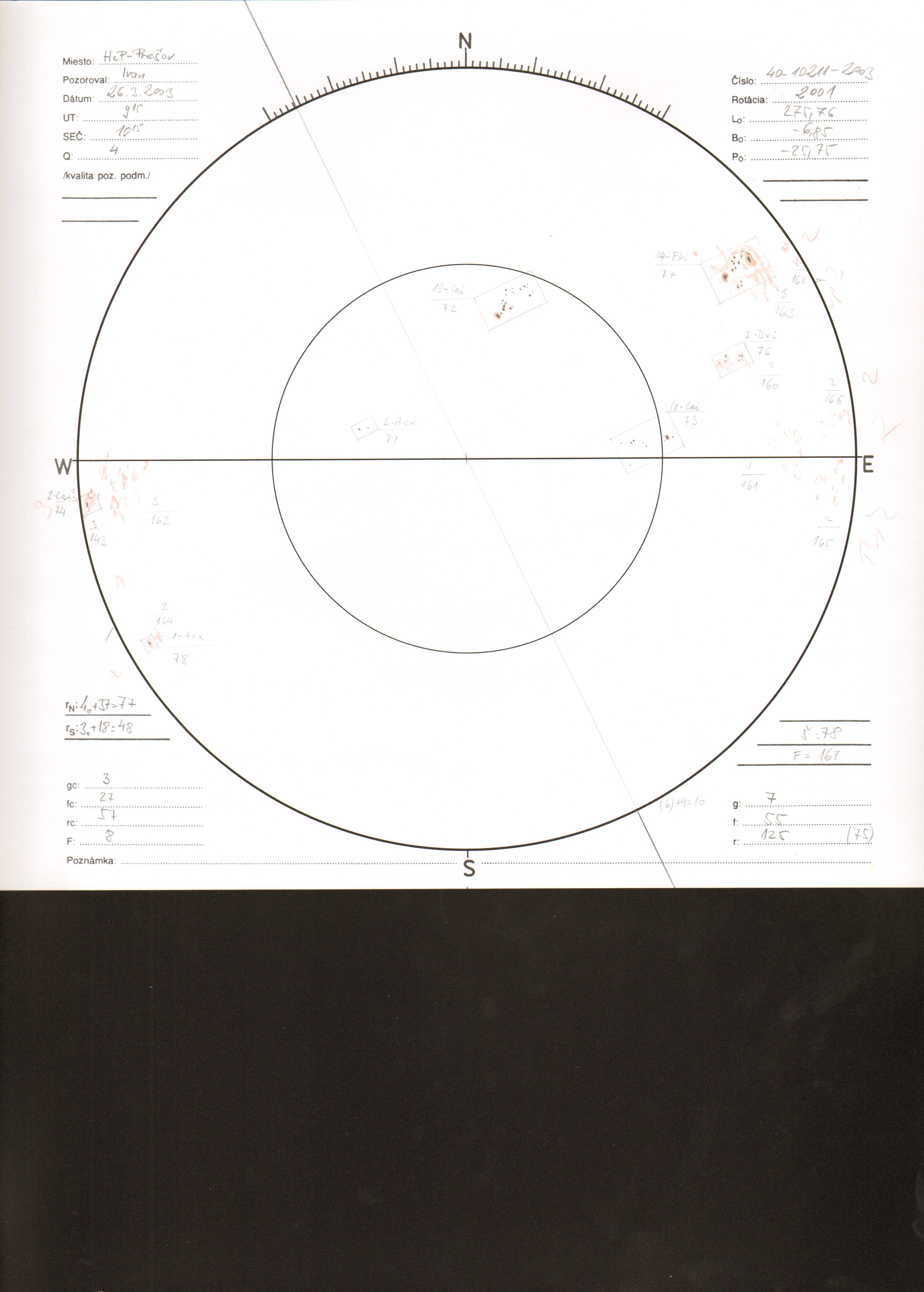 Obrázok zákresu Slnka na deň 26.03.2003