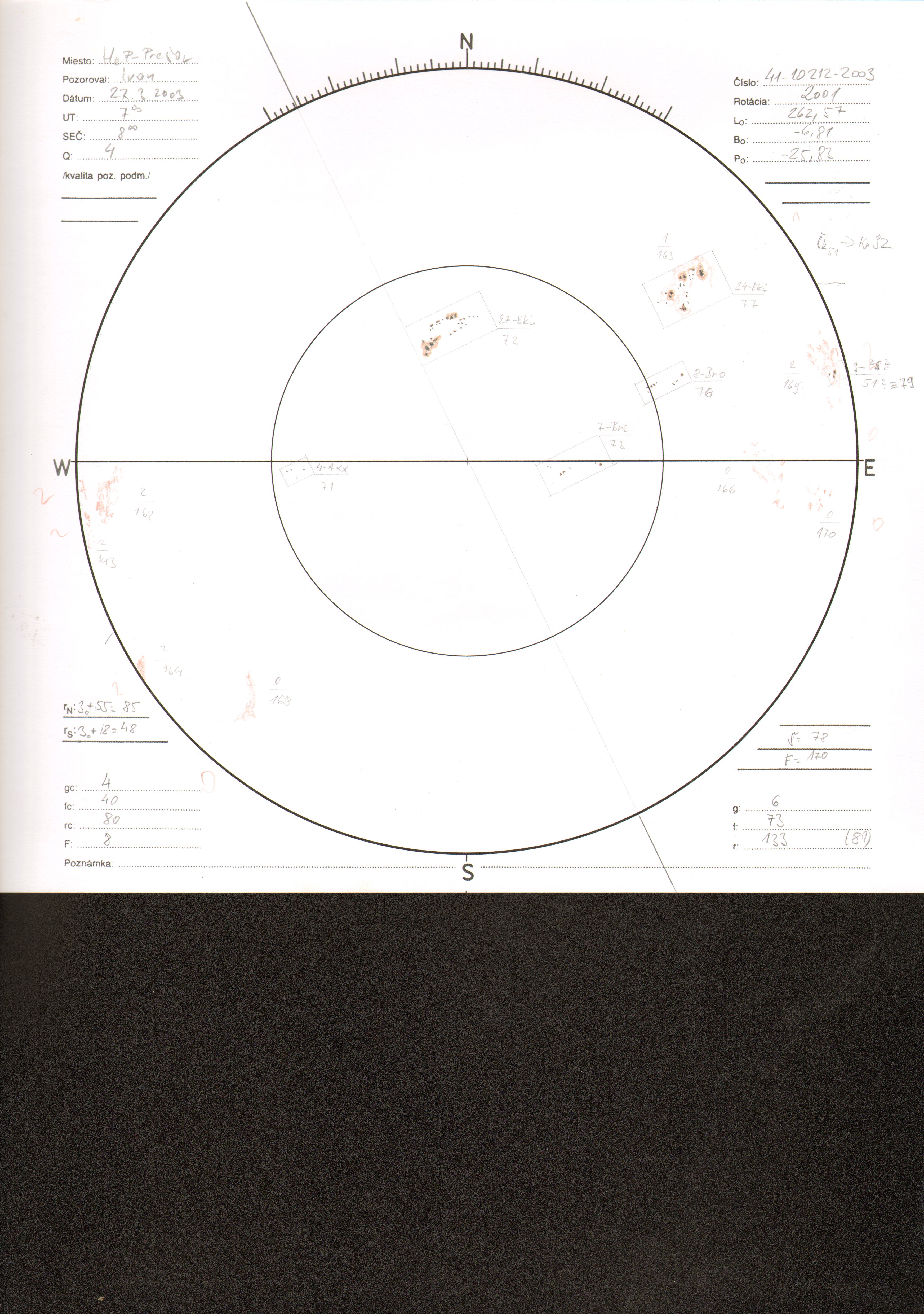 Obrázok zákresu Slnka na deň 27.03.2003