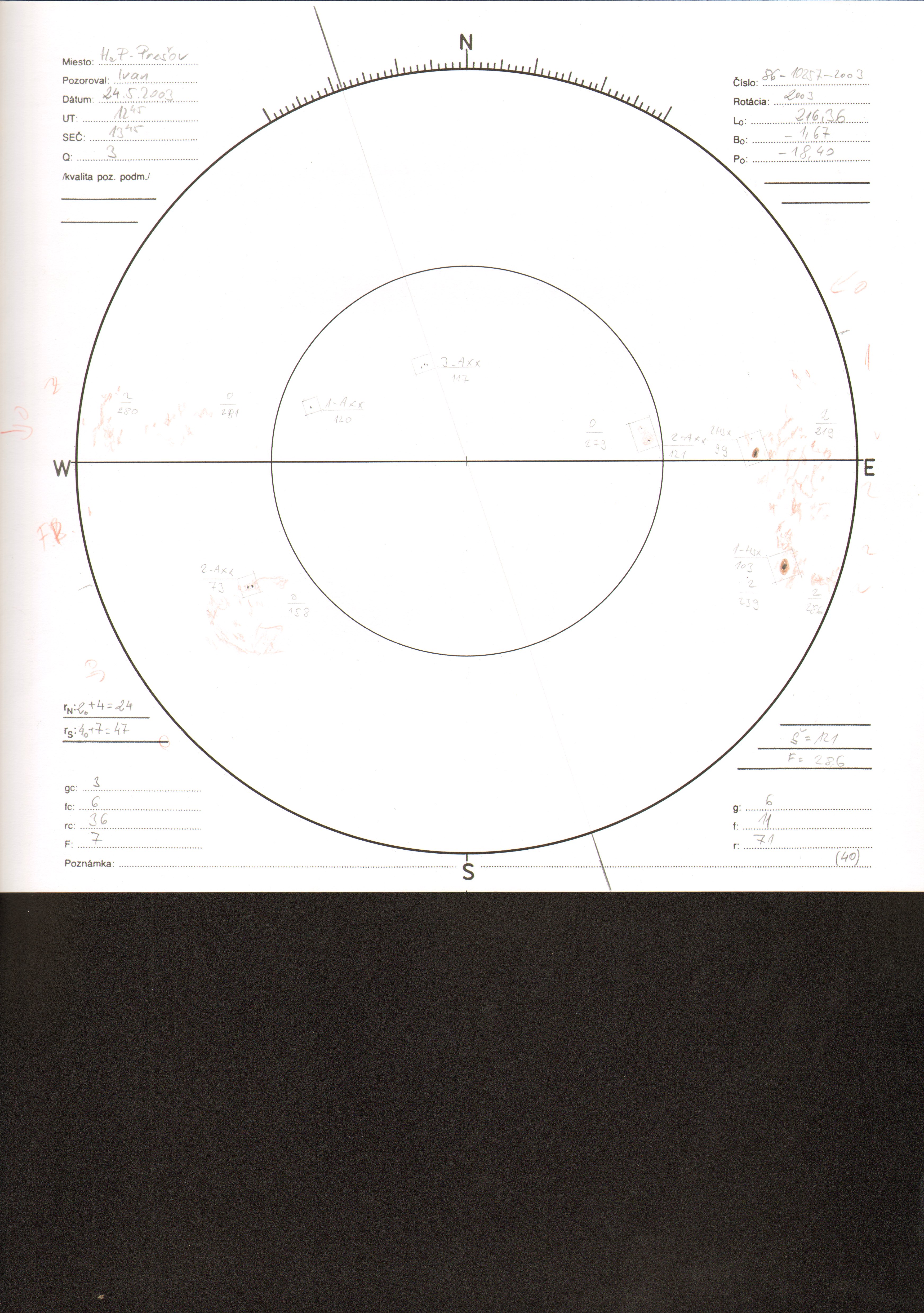 Obrázok zákresu Slnka na deň 24.05.2003