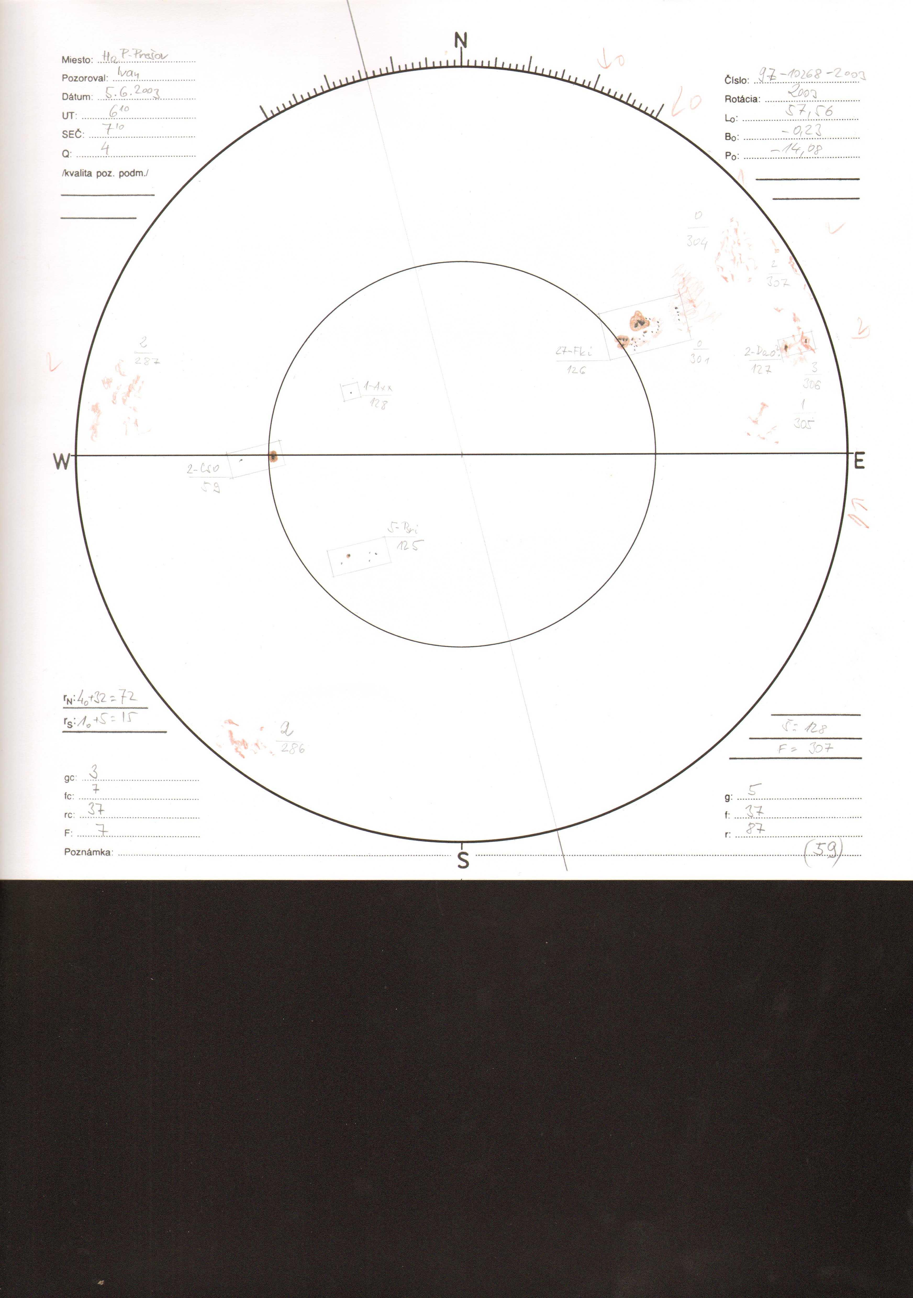 Obrázok zákresu Slnka na deň 05.06.2003