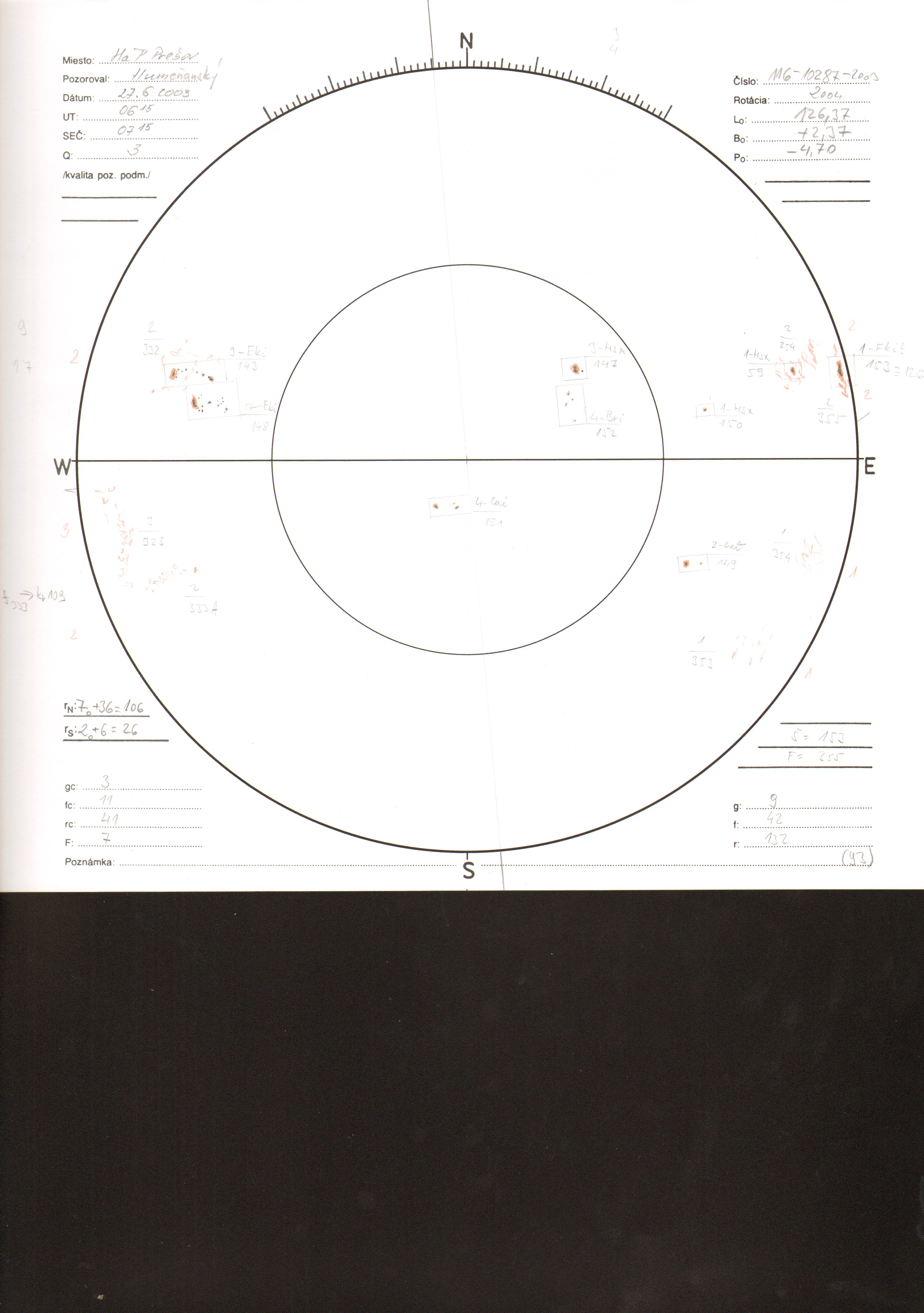 Obrázok zákresu Slnka na deň 27.06.2003