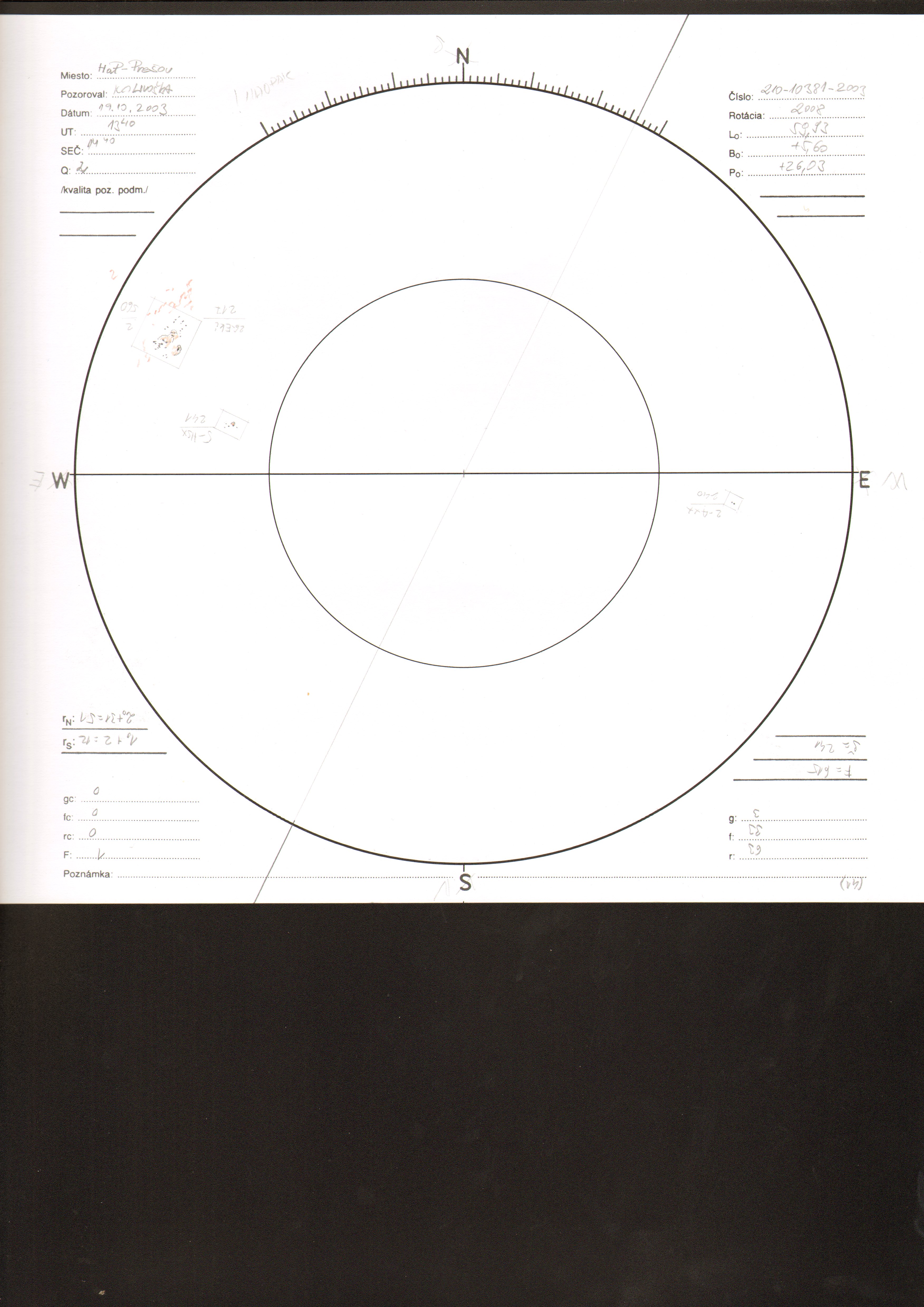 Obrázok zákresu Slnka na deň 19.10.2003