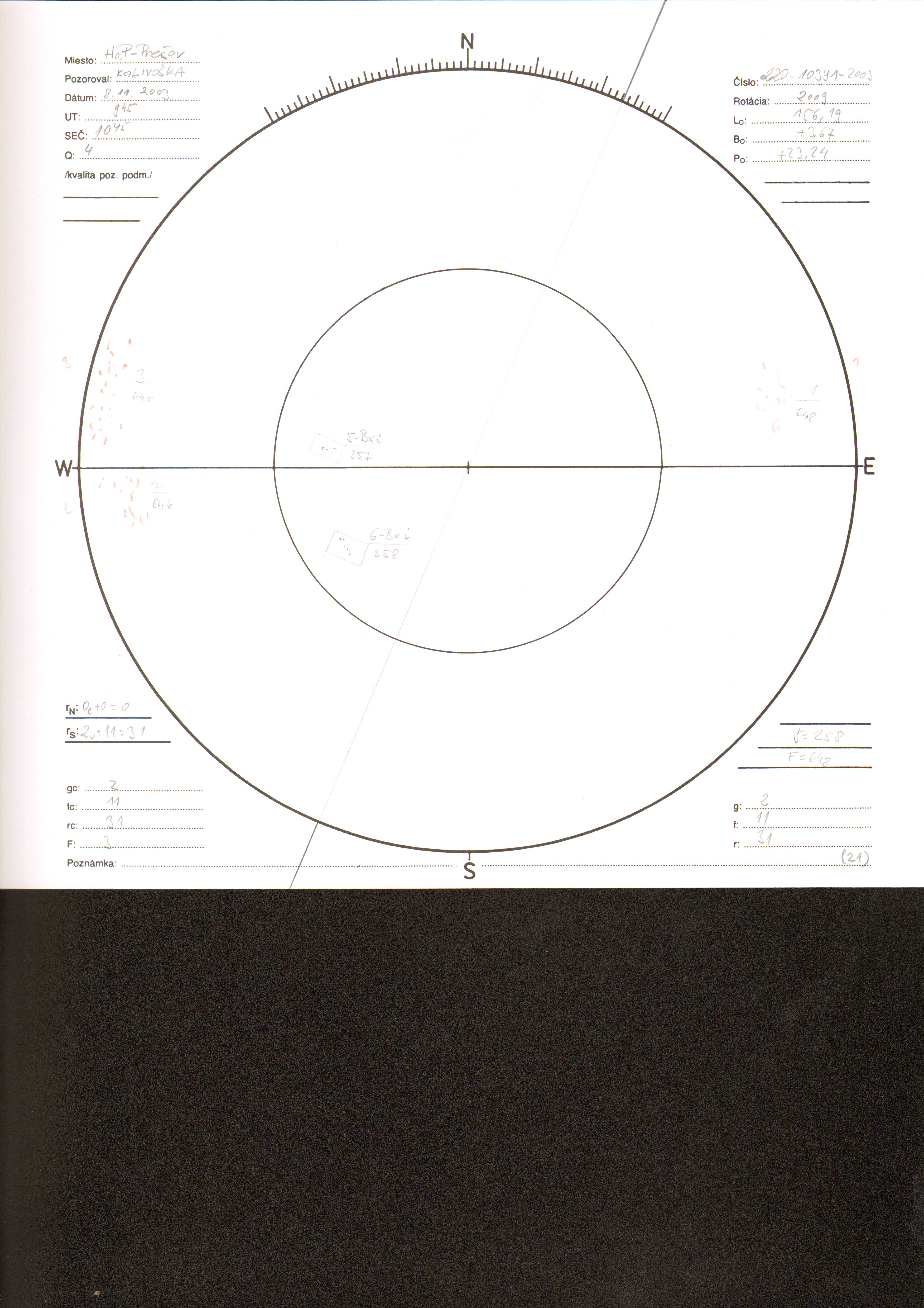 Obrázok zákresu Slnka na deň 08.11.2003