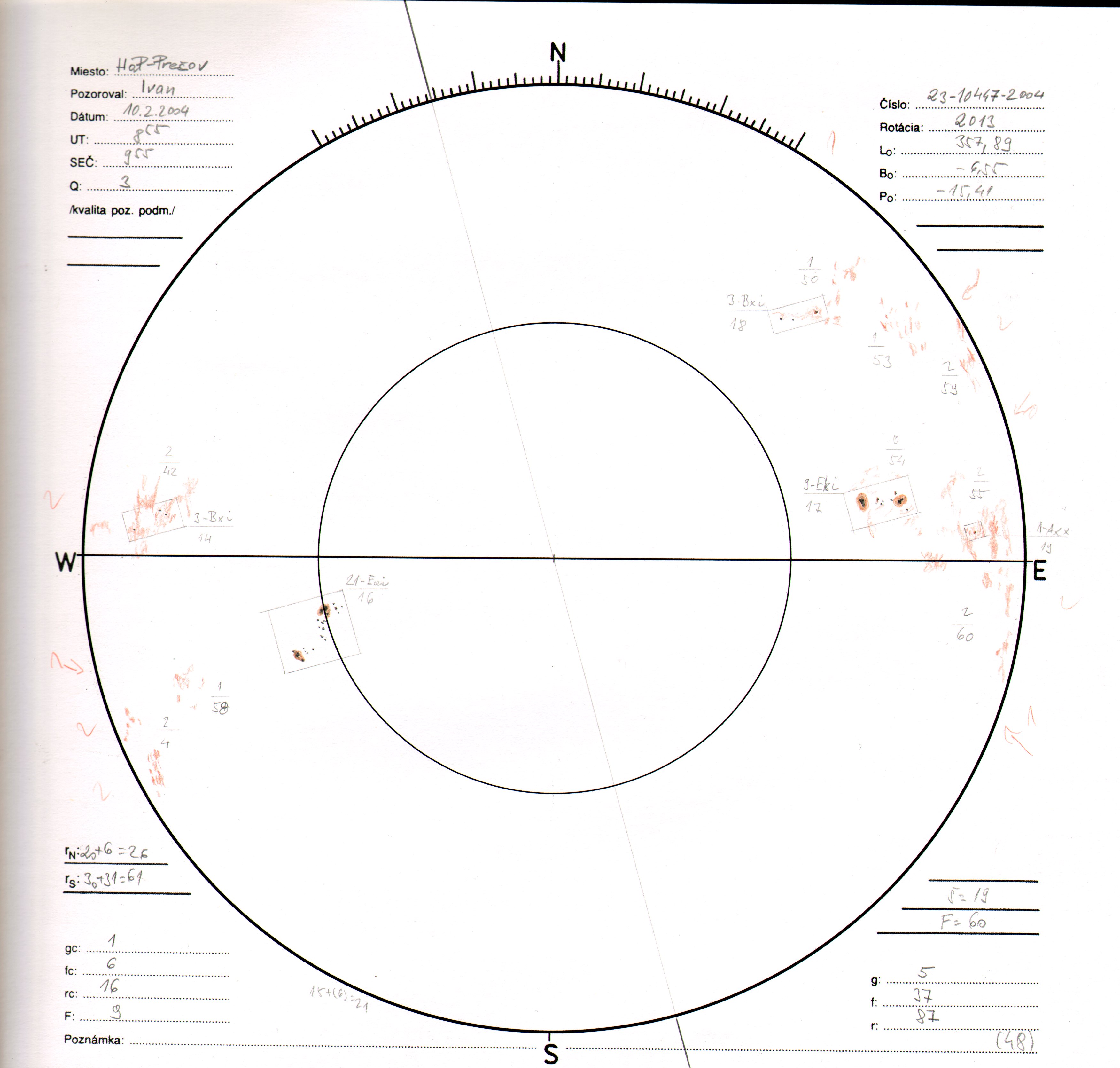 Obrázok zákresu Slnka na deň 10.02.2004