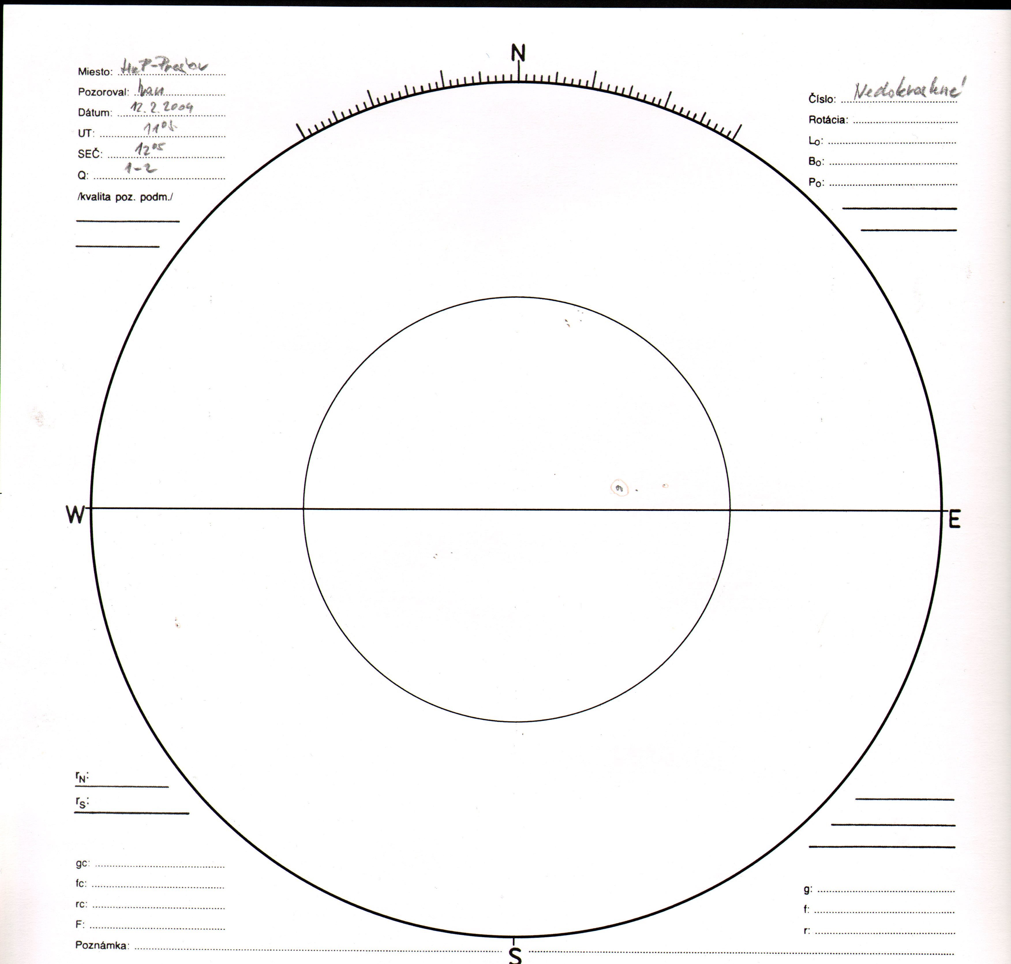 Obrázok zákresu Slnka na deň 12.02.2004