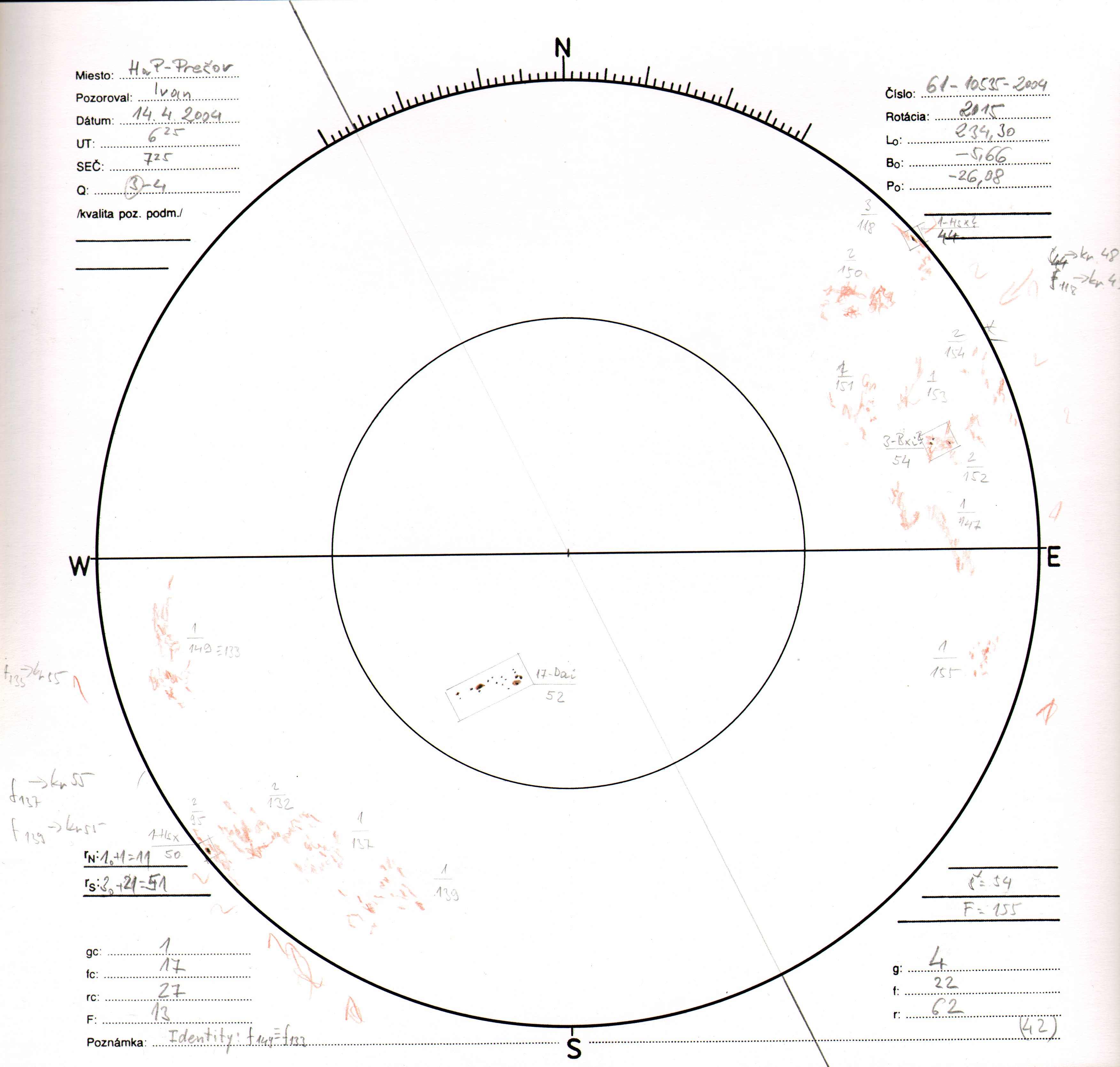 Obrázok zákresu Slnka na deň 14.04.2004