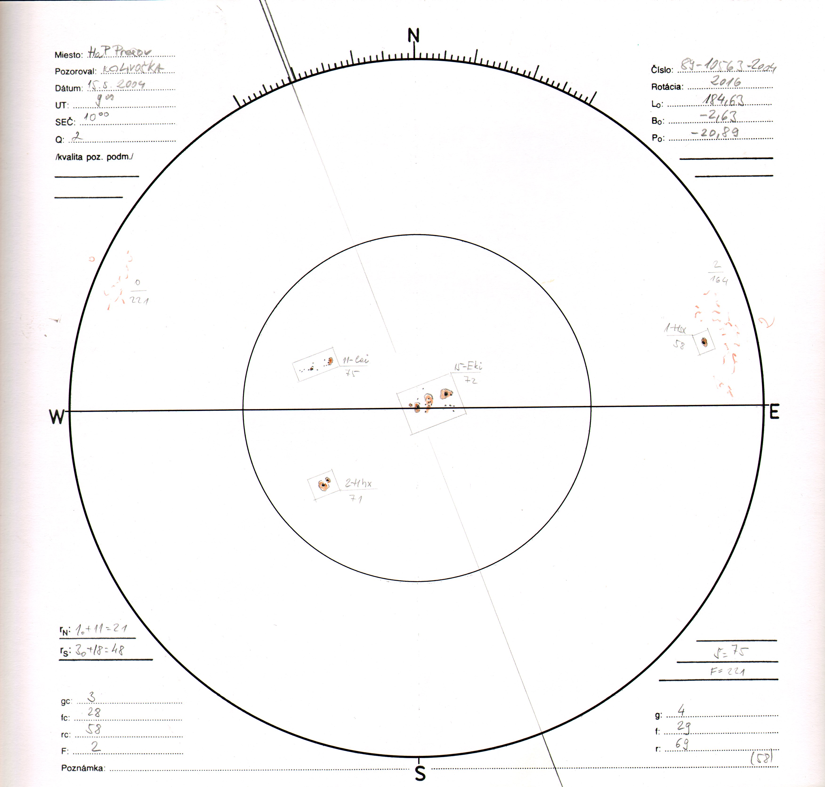 Obrázok zákresu Slnka na deň 15.05.2004