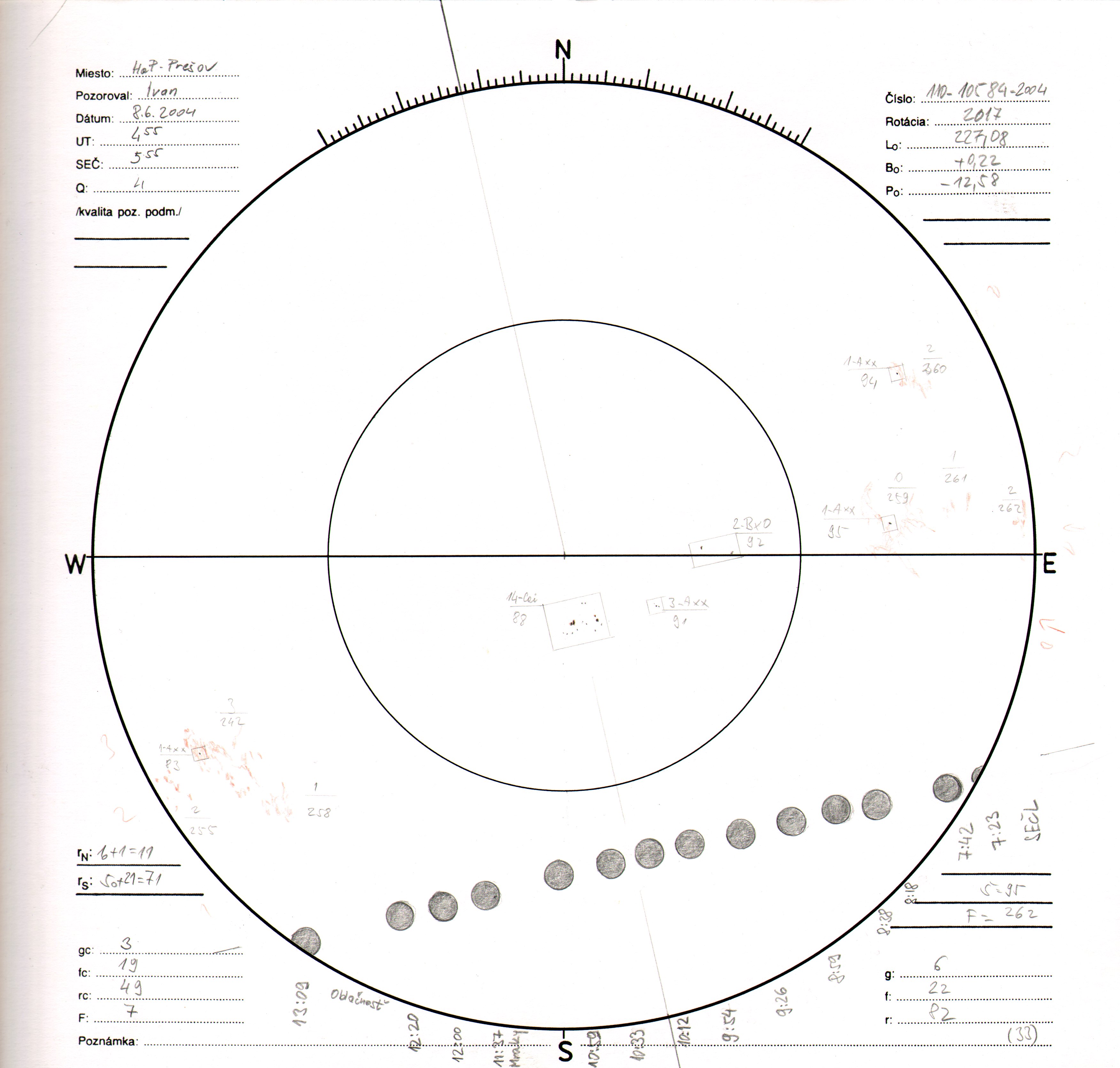 Obrázok zákresu Slnka na deň 08.06.2004