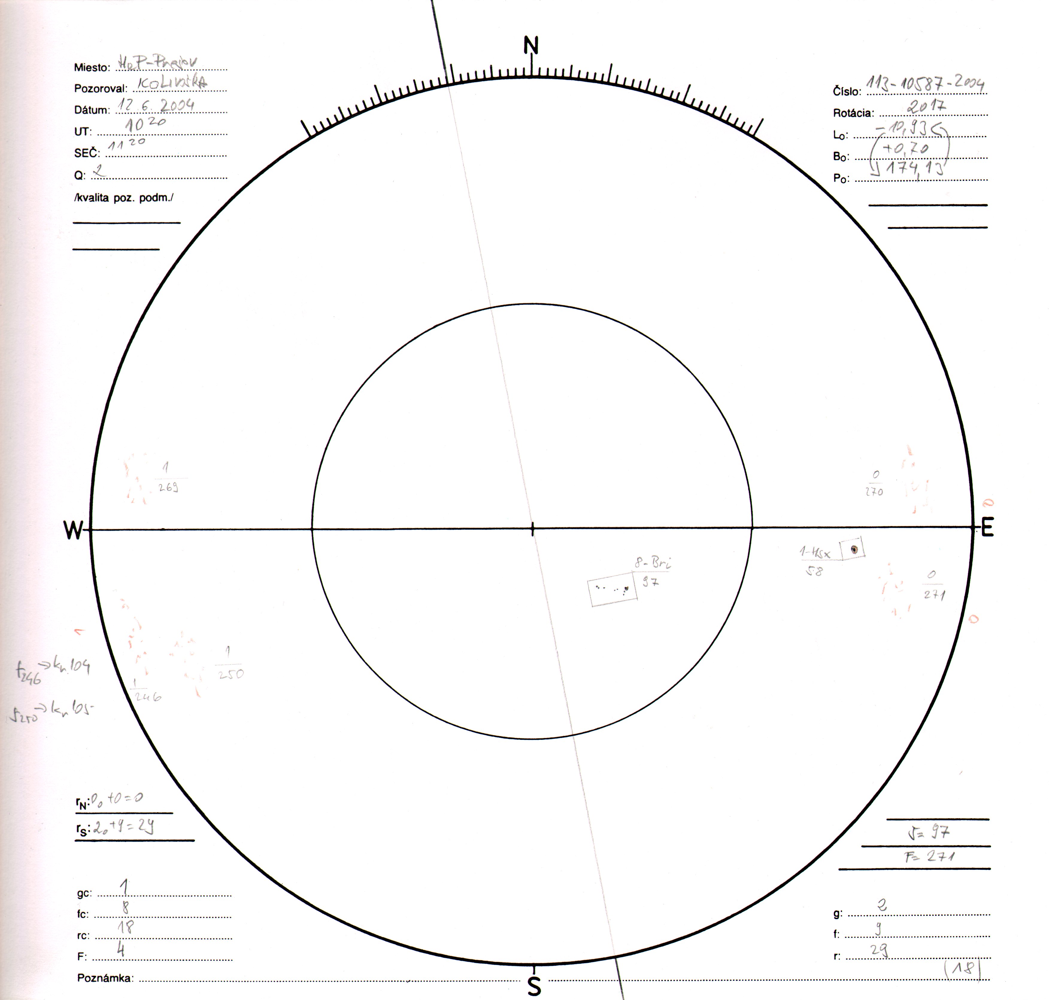 Obrázok zákresu Slnka na deň 12.06.2004