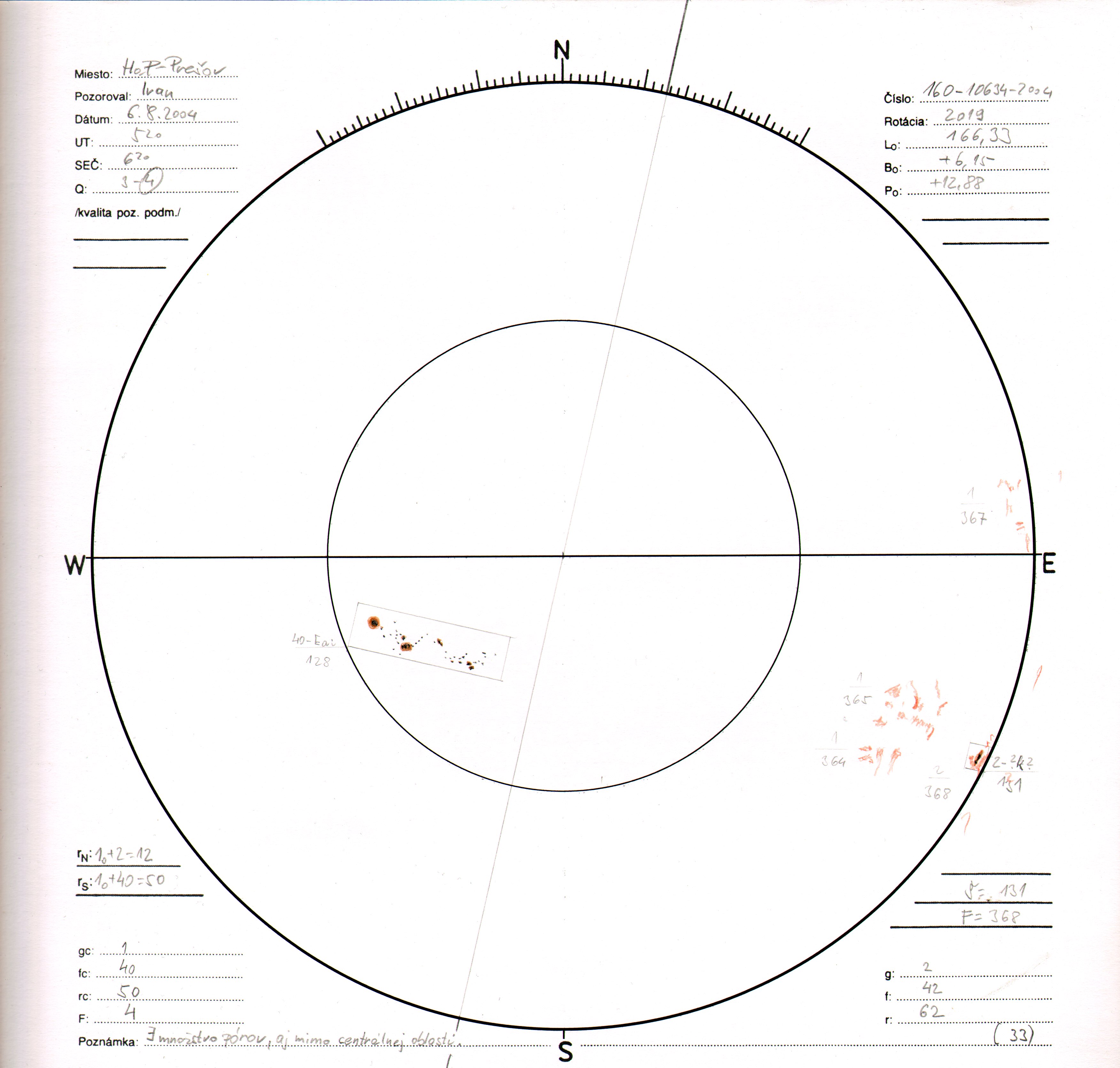 Obrázok zákresu Slnka na deň 06.08.2004
