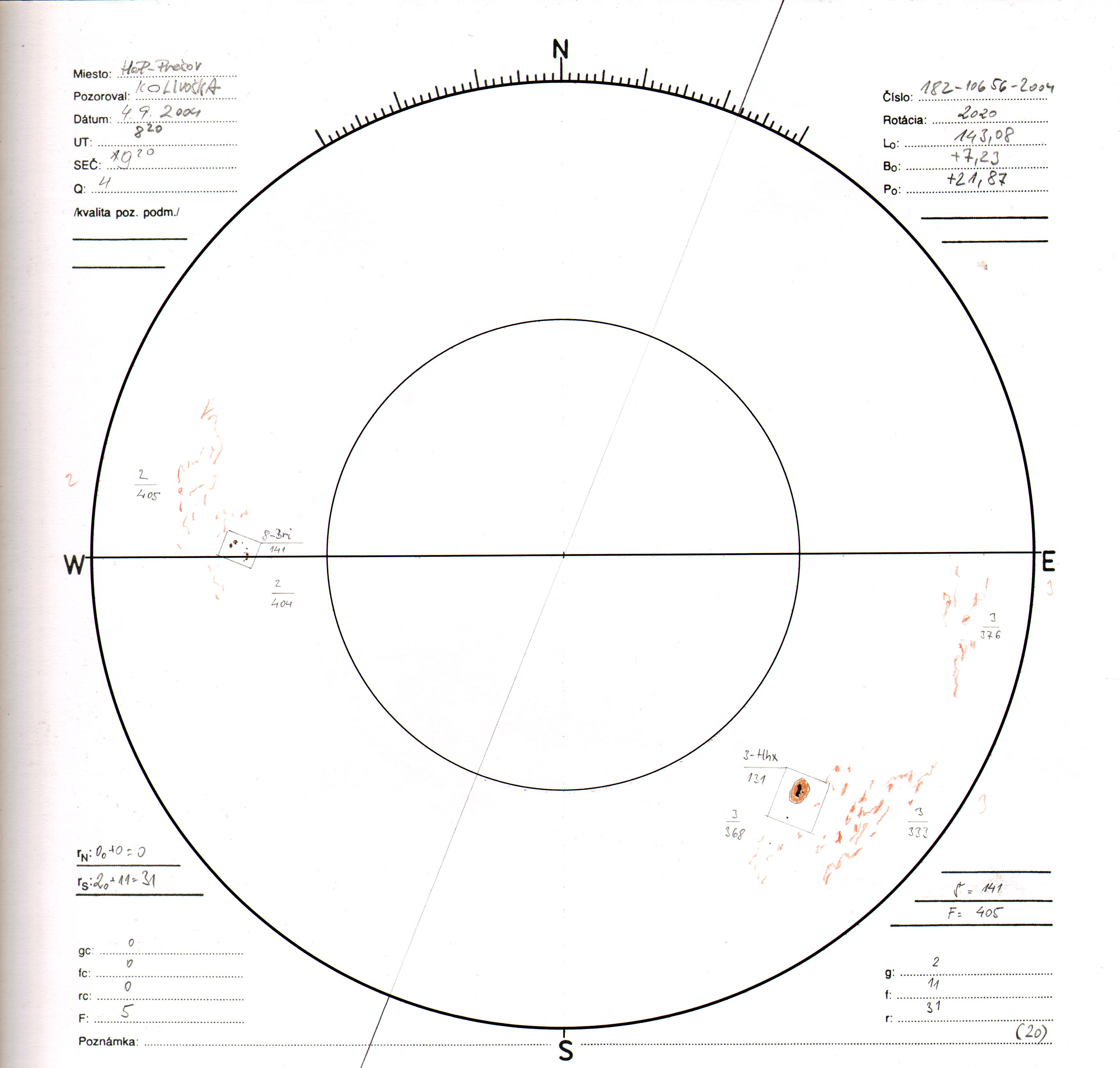 Obrázok zákresu Slnka na deň 04.09.2004