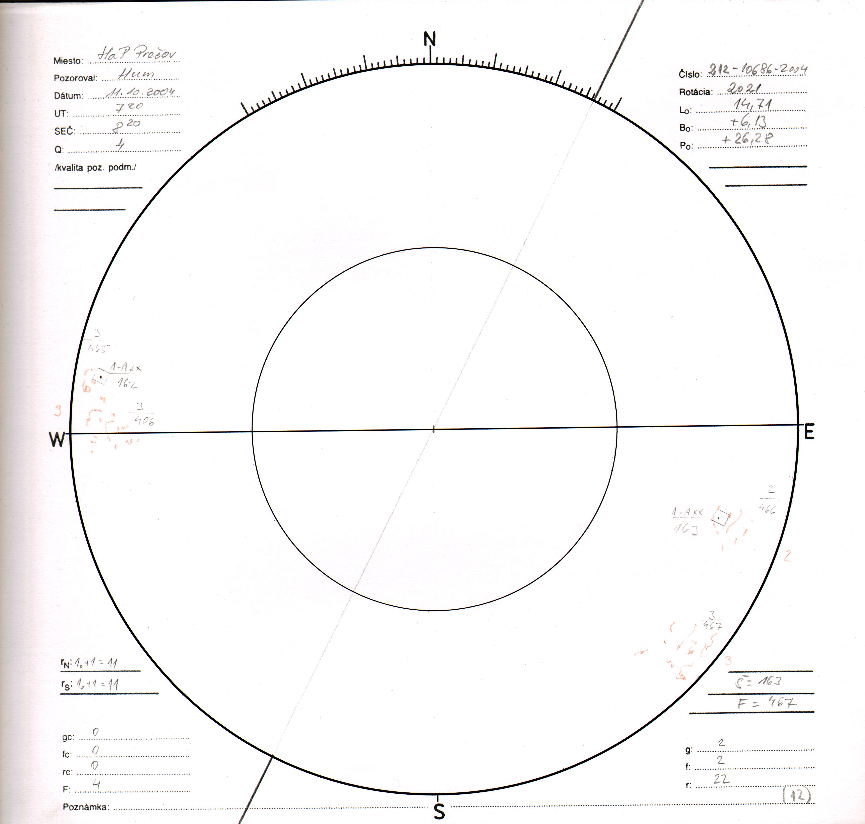 Obrázok zákresu Slnka na deň 11.10.2004