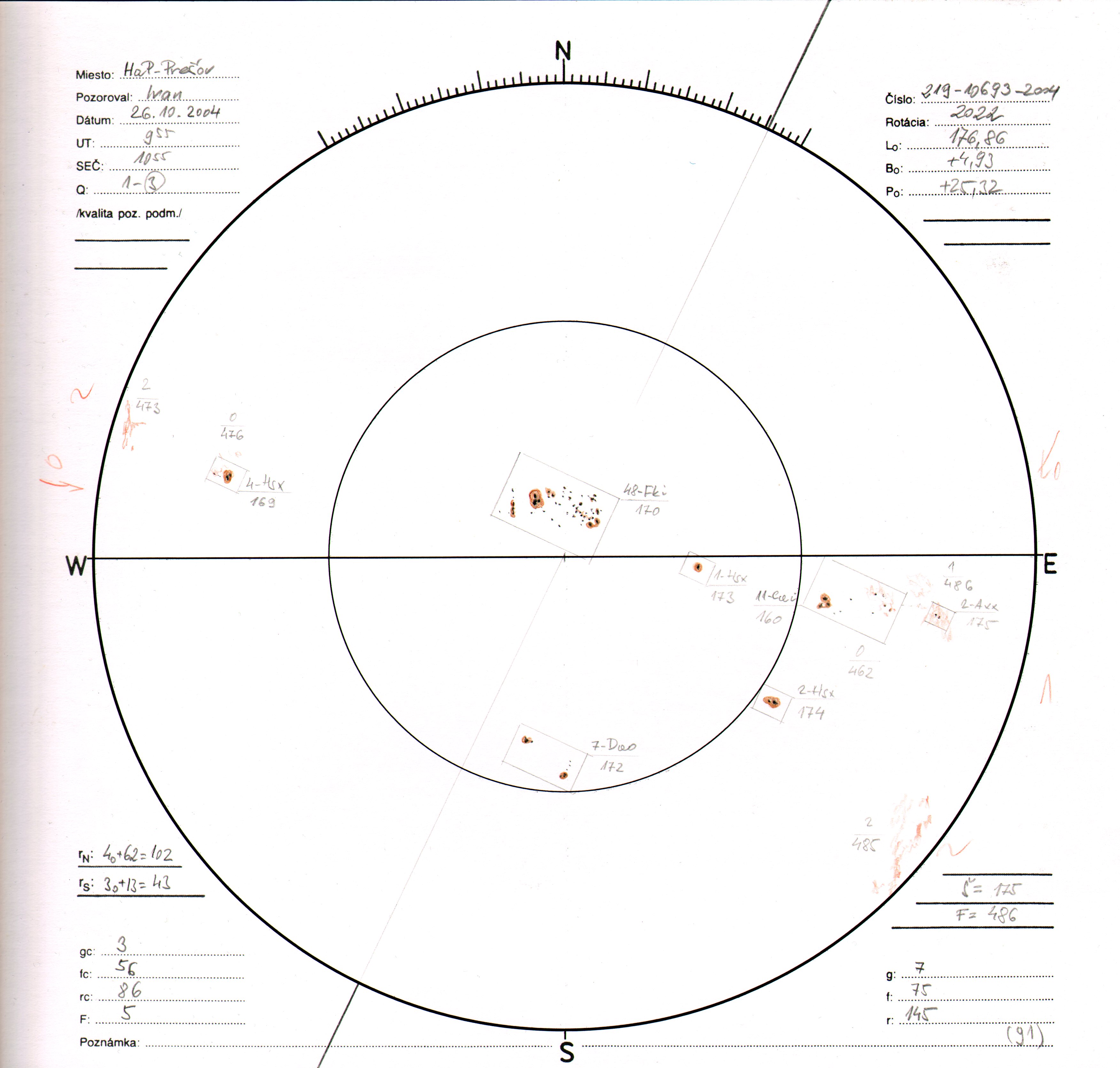 Obrázok zákresu Slnka na deň 26.10.2004