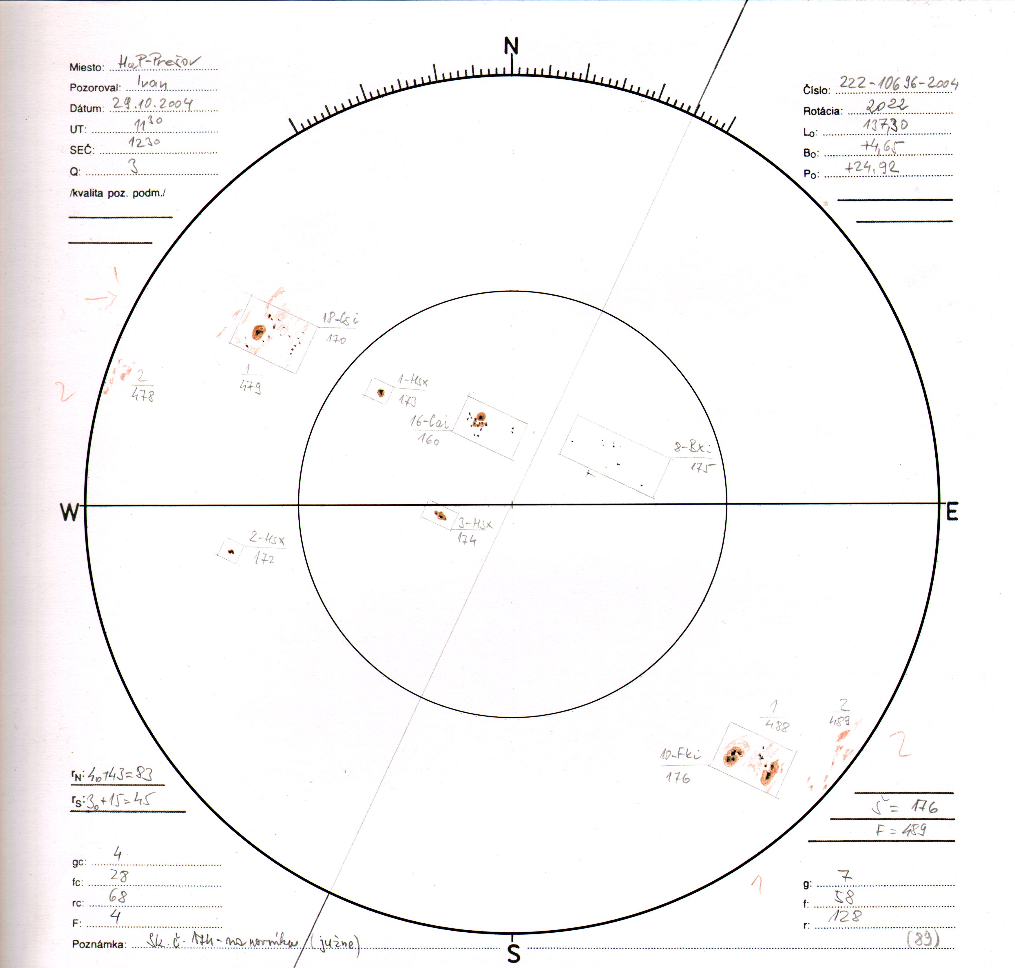 Obrázok zákresu Slnka na deň 29.10.2004