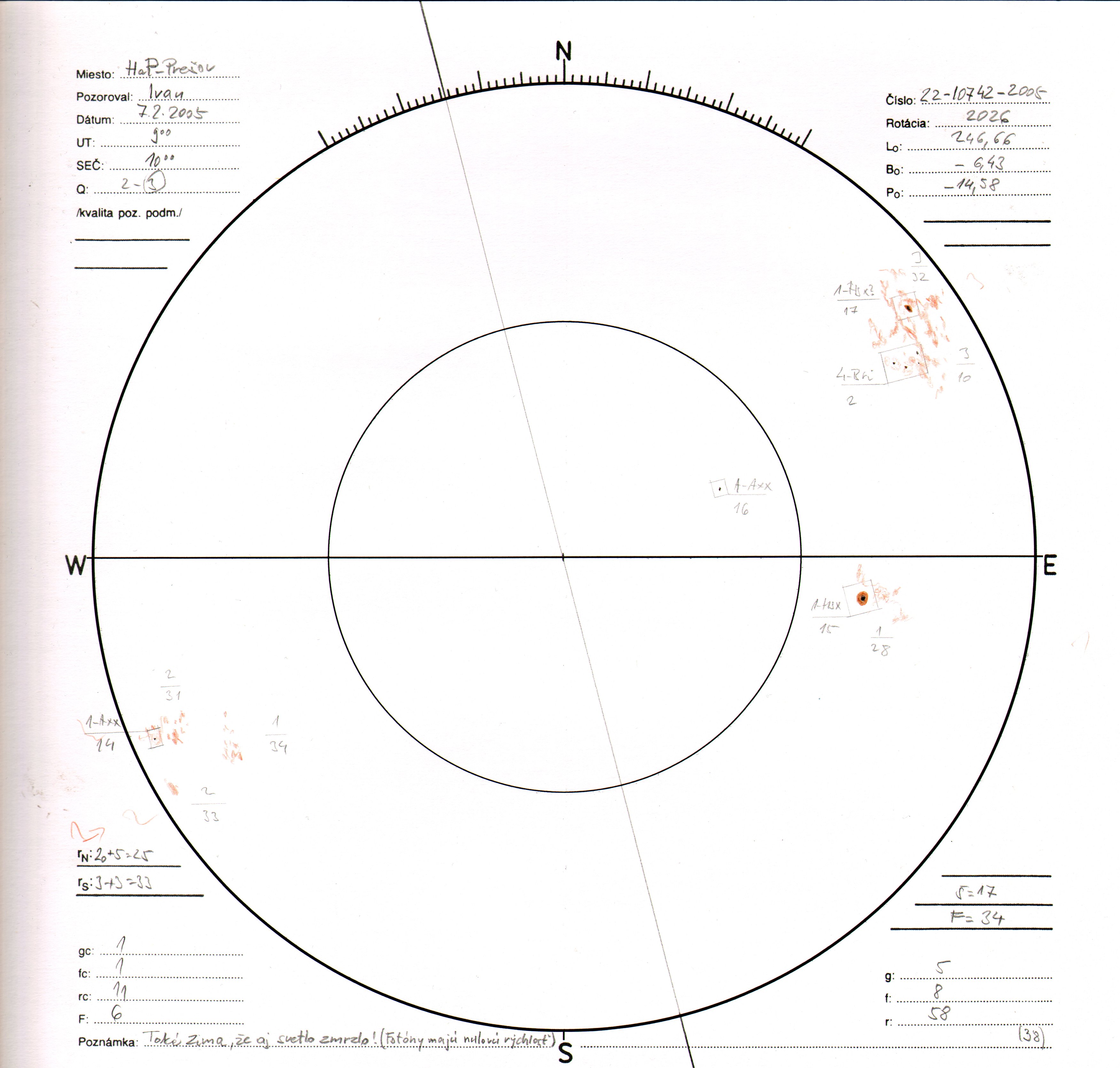 Obrázok zákresu Slnka na deň 07.02.2005