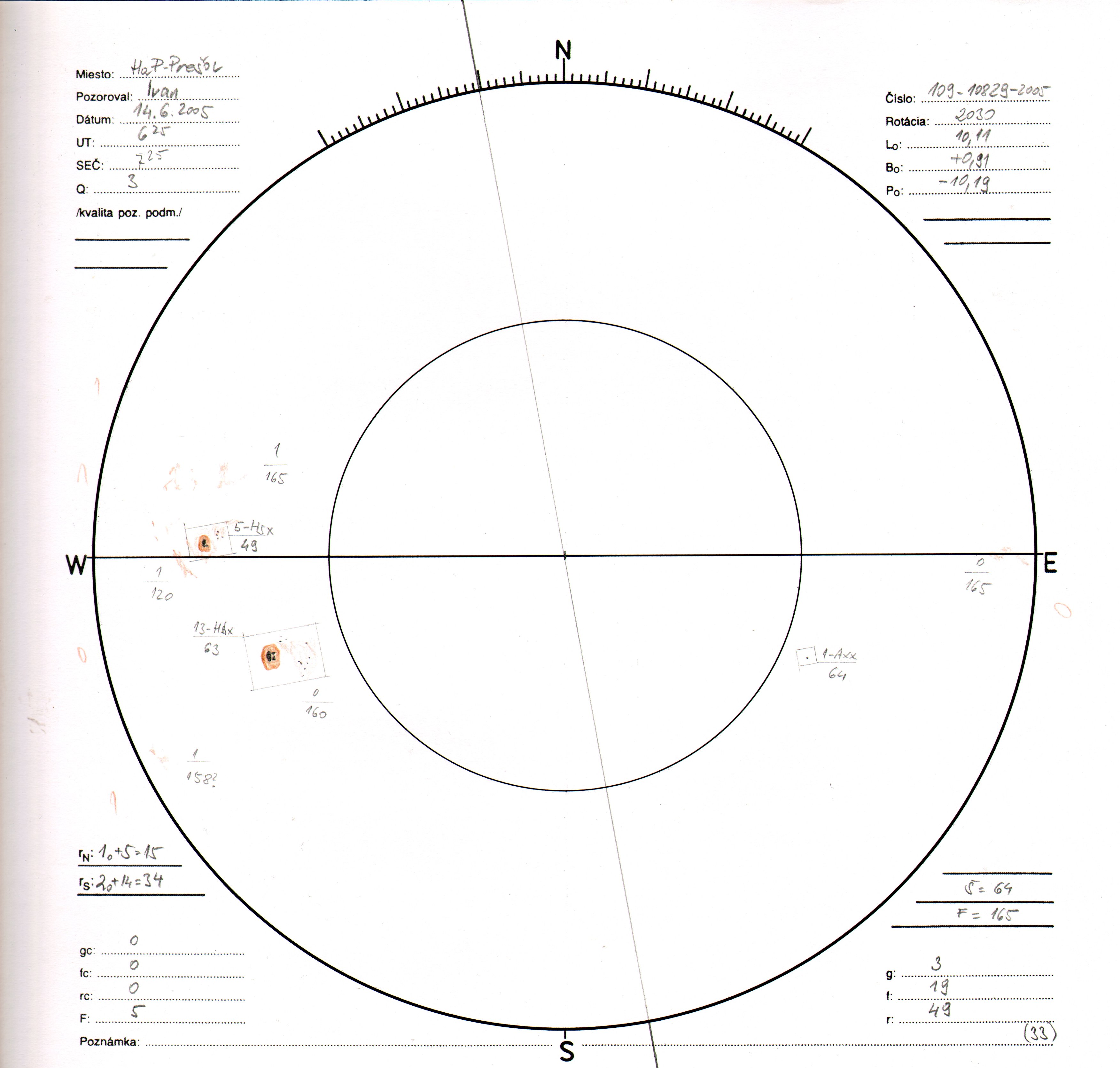 Obrázok zákresu Slnka na deň 14.06.2005
