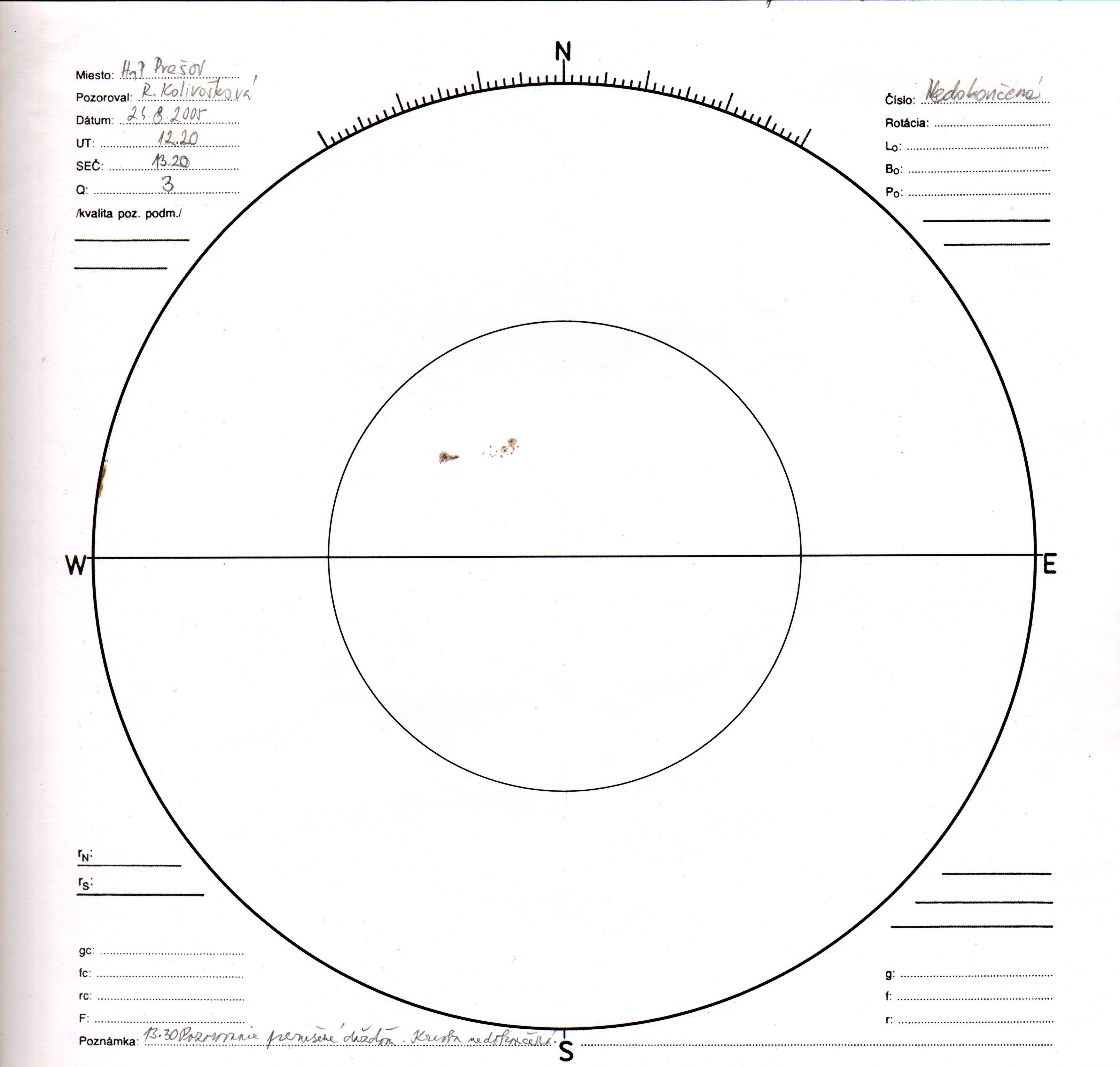 Obrázok zákresu Slnka na deň 24.08.2005