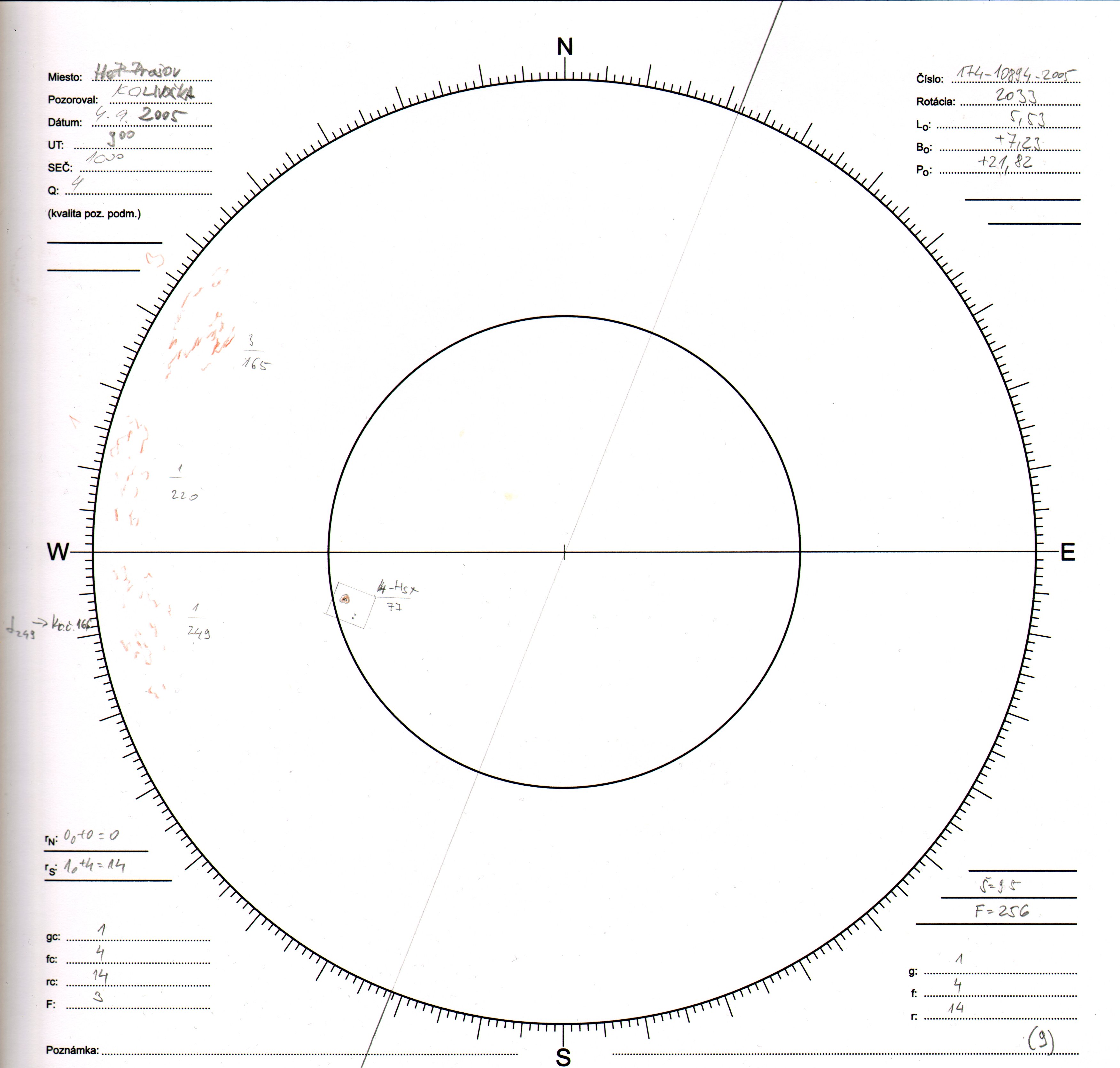 Obrázok zákresu Slnka na deň 04.09.2005