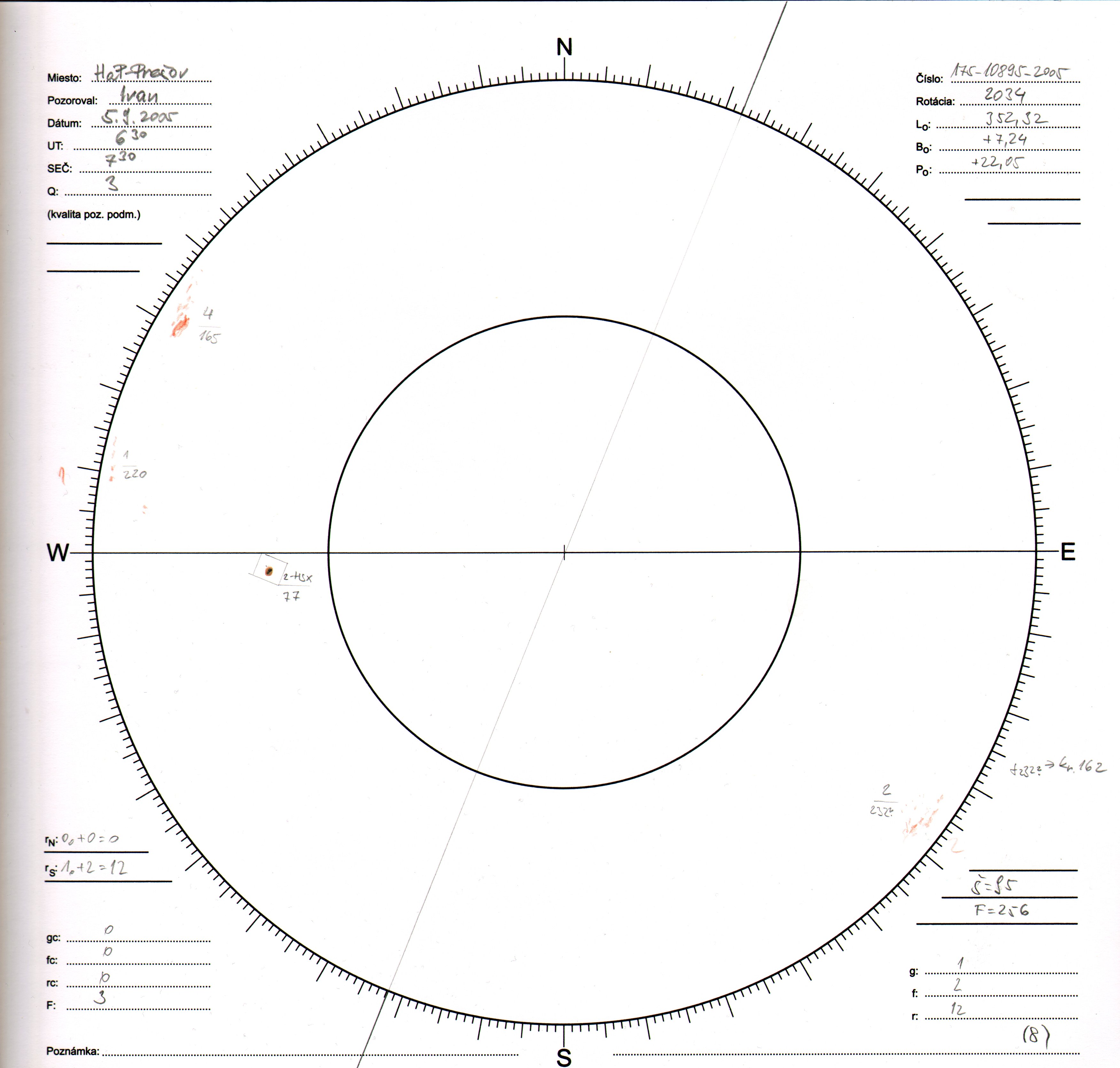 Obrázok zákresu Slnka na deň 05.09.2005