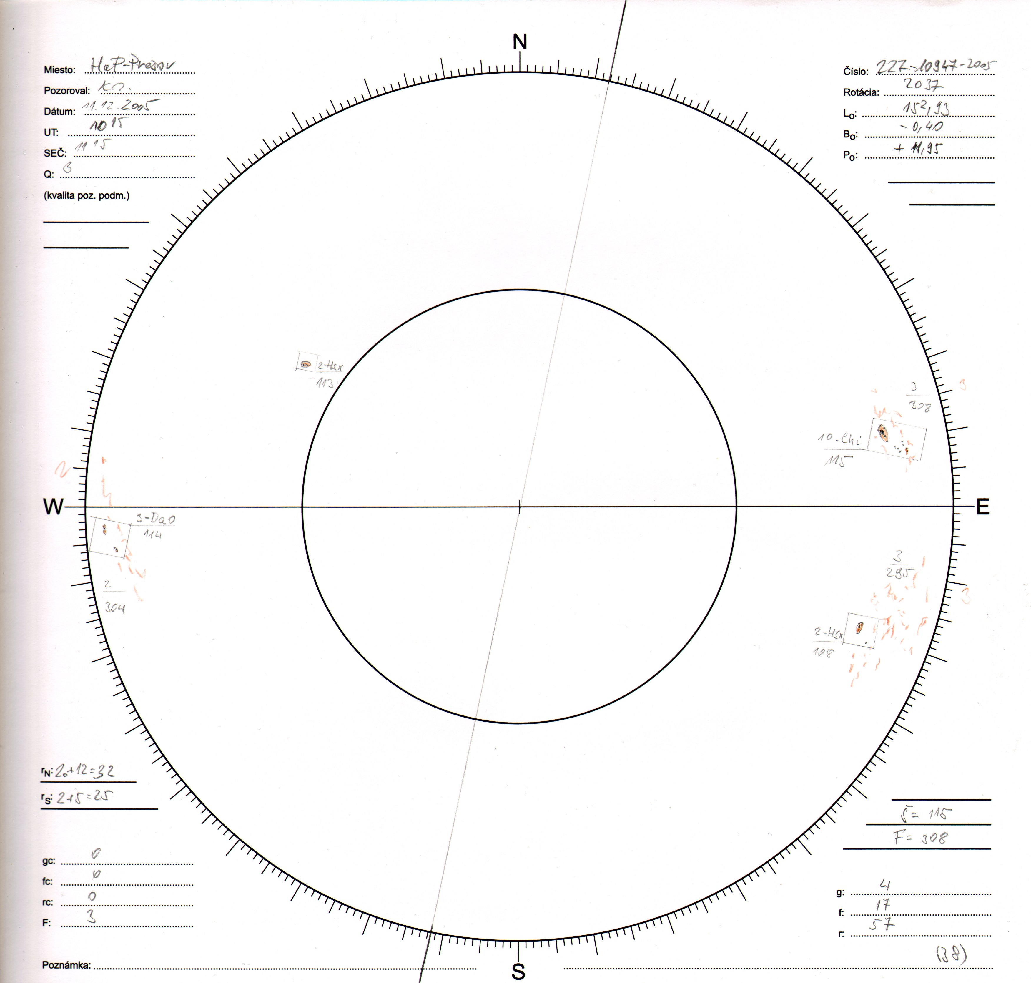 Obrázok zákresu Slnka na deň 11.12.2005